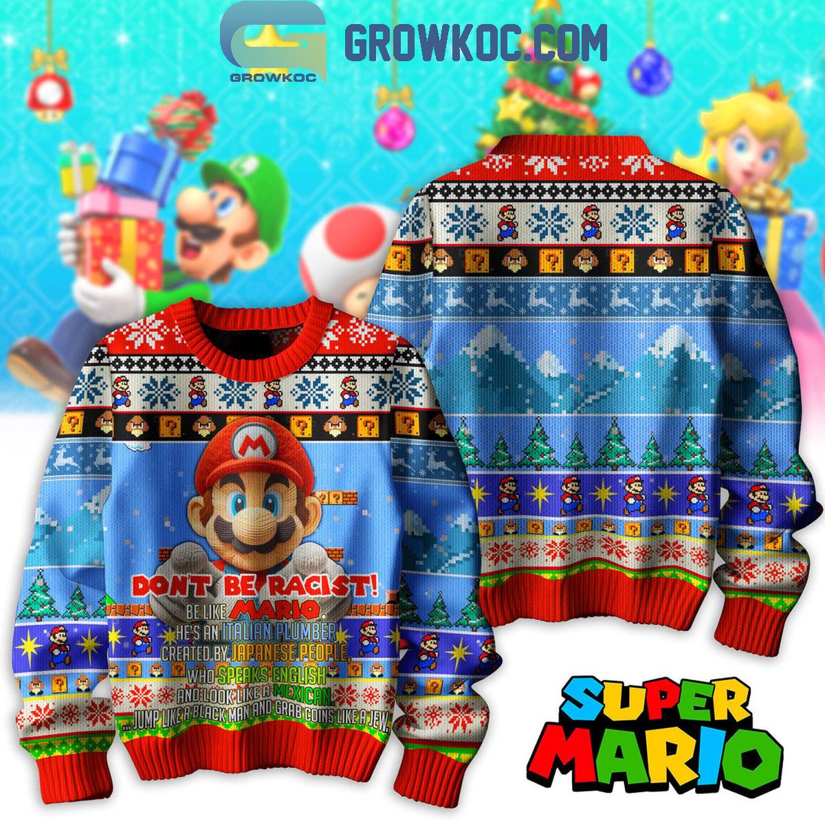 Super Mario Dont Be Racist 2024 Christmas Ugly Sweater 1 Z9VXK