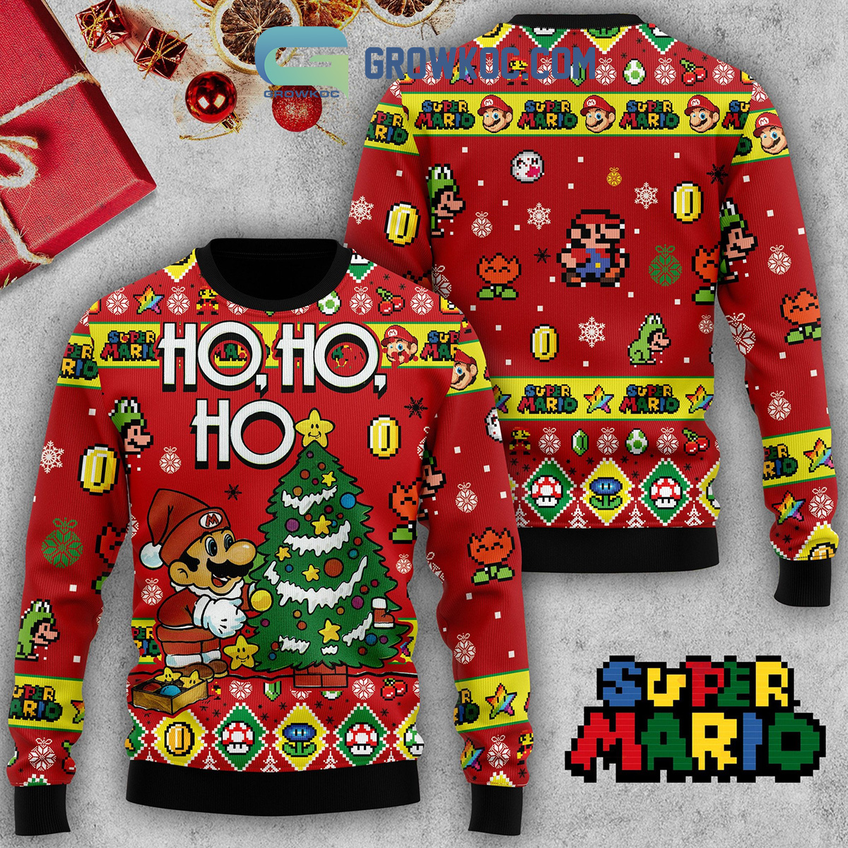 Super Marios Ho Ho Ho Christmas Ugly Sweater2B1 sk0rQ