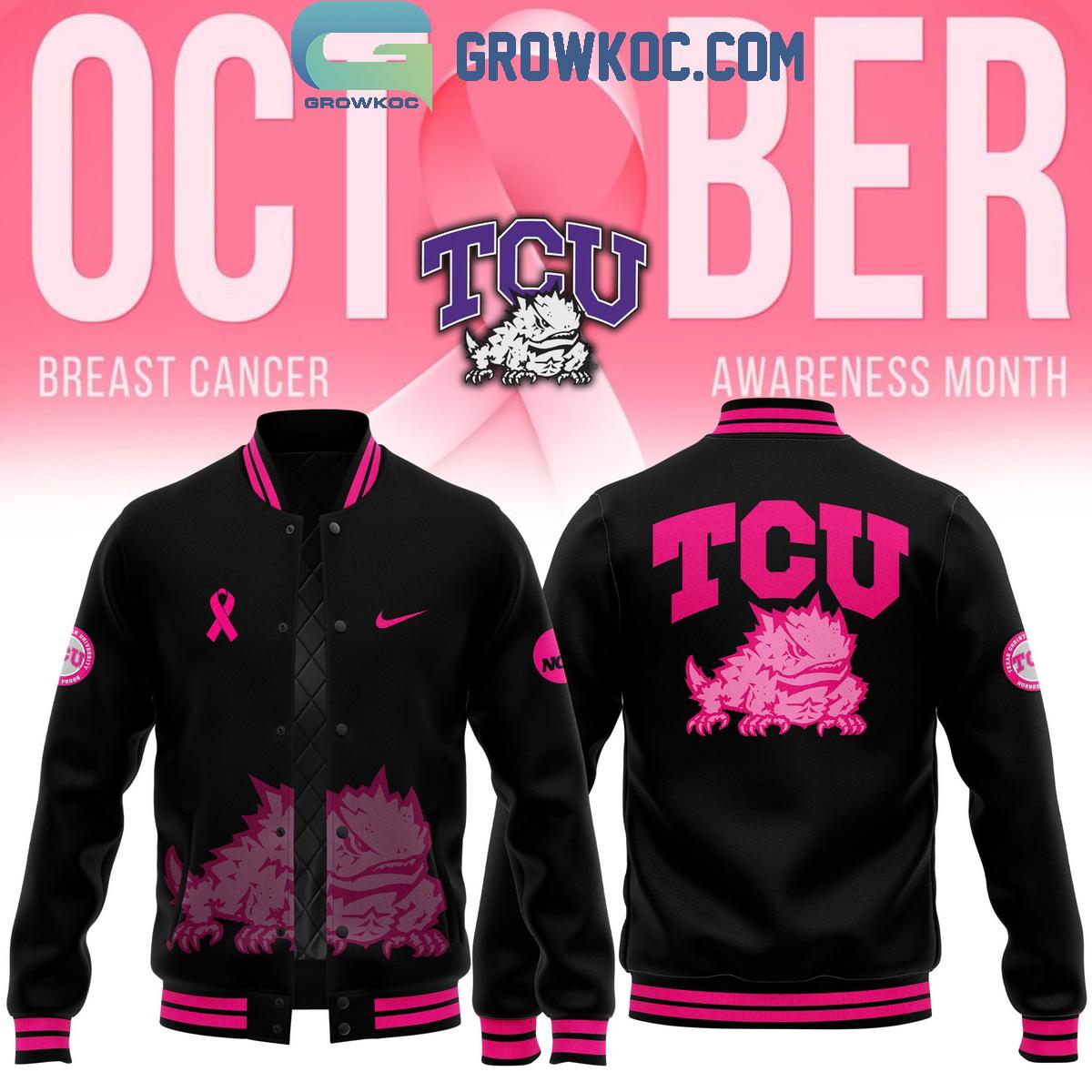 TCU Horned Frogs Stomp Out Cancer Awareness Baseball Jacket 1 BjIgo