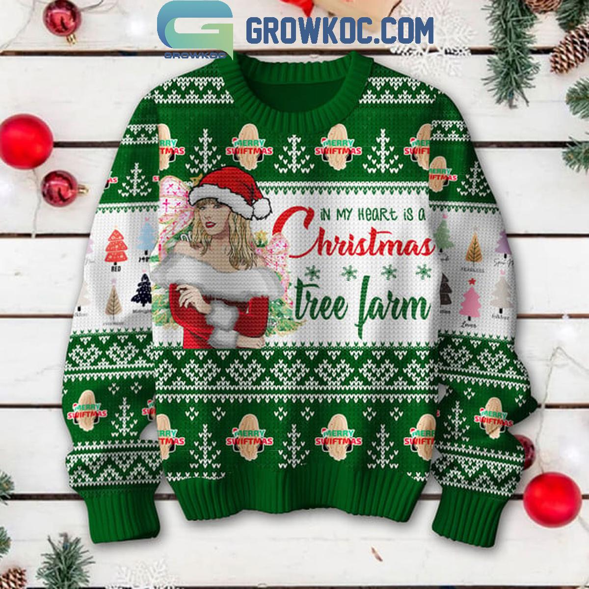 Taylor Swift Christmas In My Heart Is A Tree Farm Ugly Sweater Green Version 1 uR25K