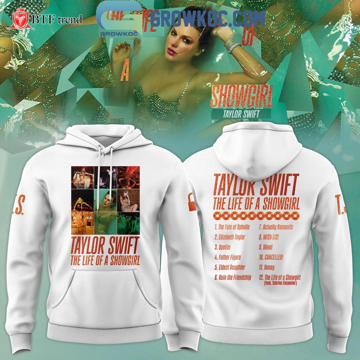 Taylor Swift New Album 2025 The Life Of A Showgirl White Hoodie Shirt 1 Y5800