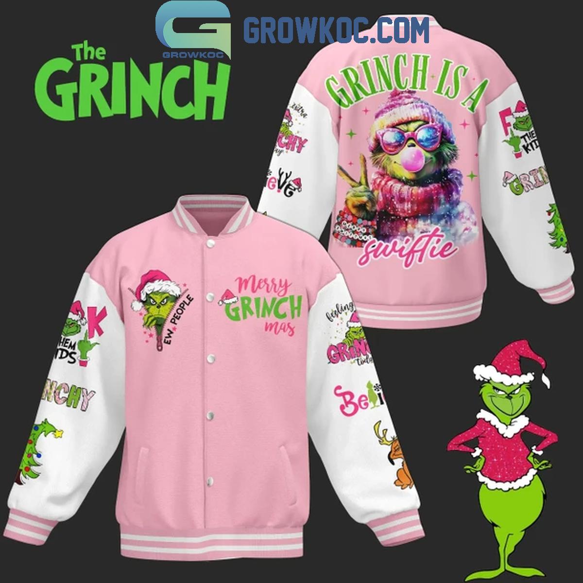 Taylor Swift The Grinch Grinchmas Grinch Is A Swiftie 2024 Baseball Jacket 1 7PecY