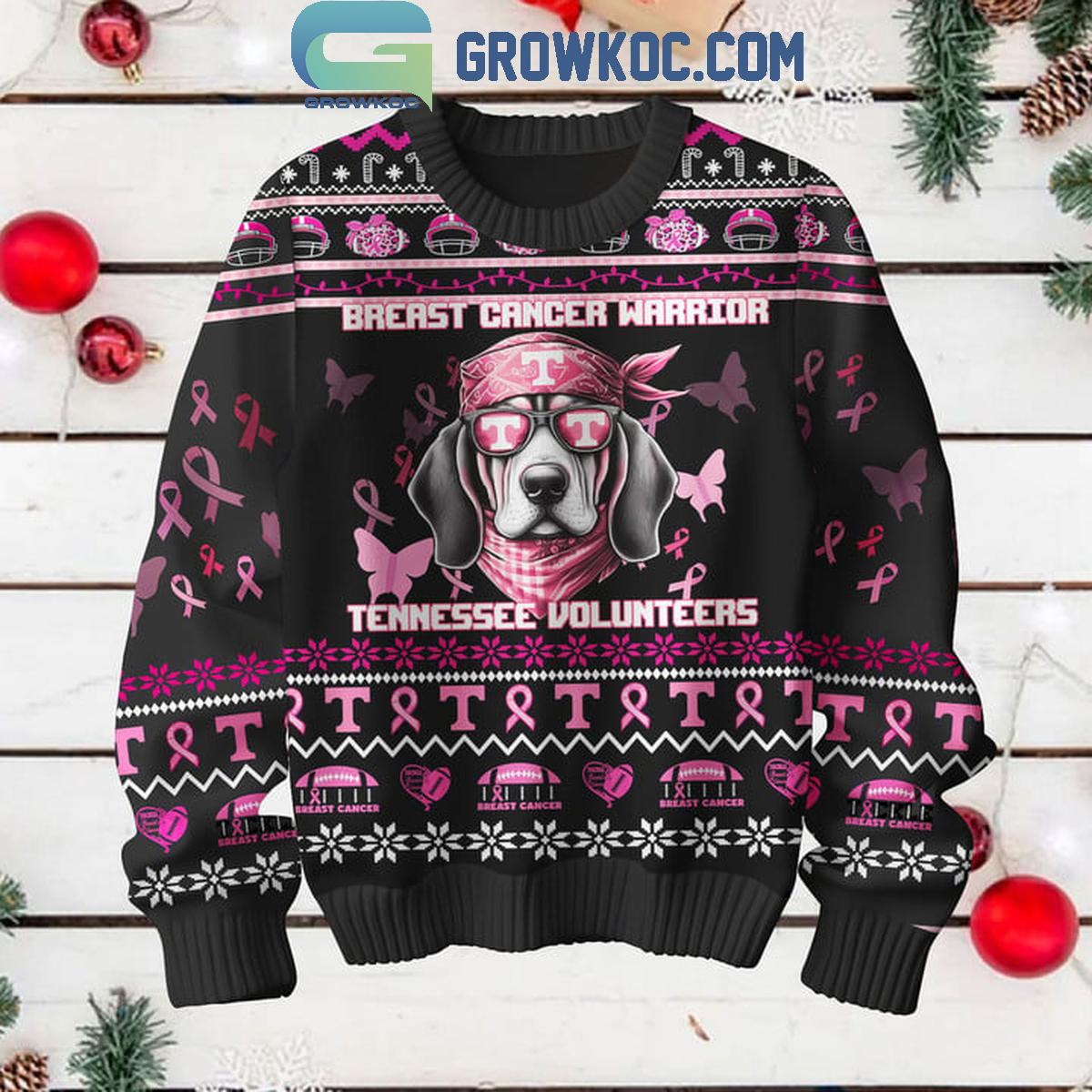 Tennessee Volunteers Breast Cancer Warrior Tackle Cancer Christmas Black Ugly Sweater 1 3qGsH