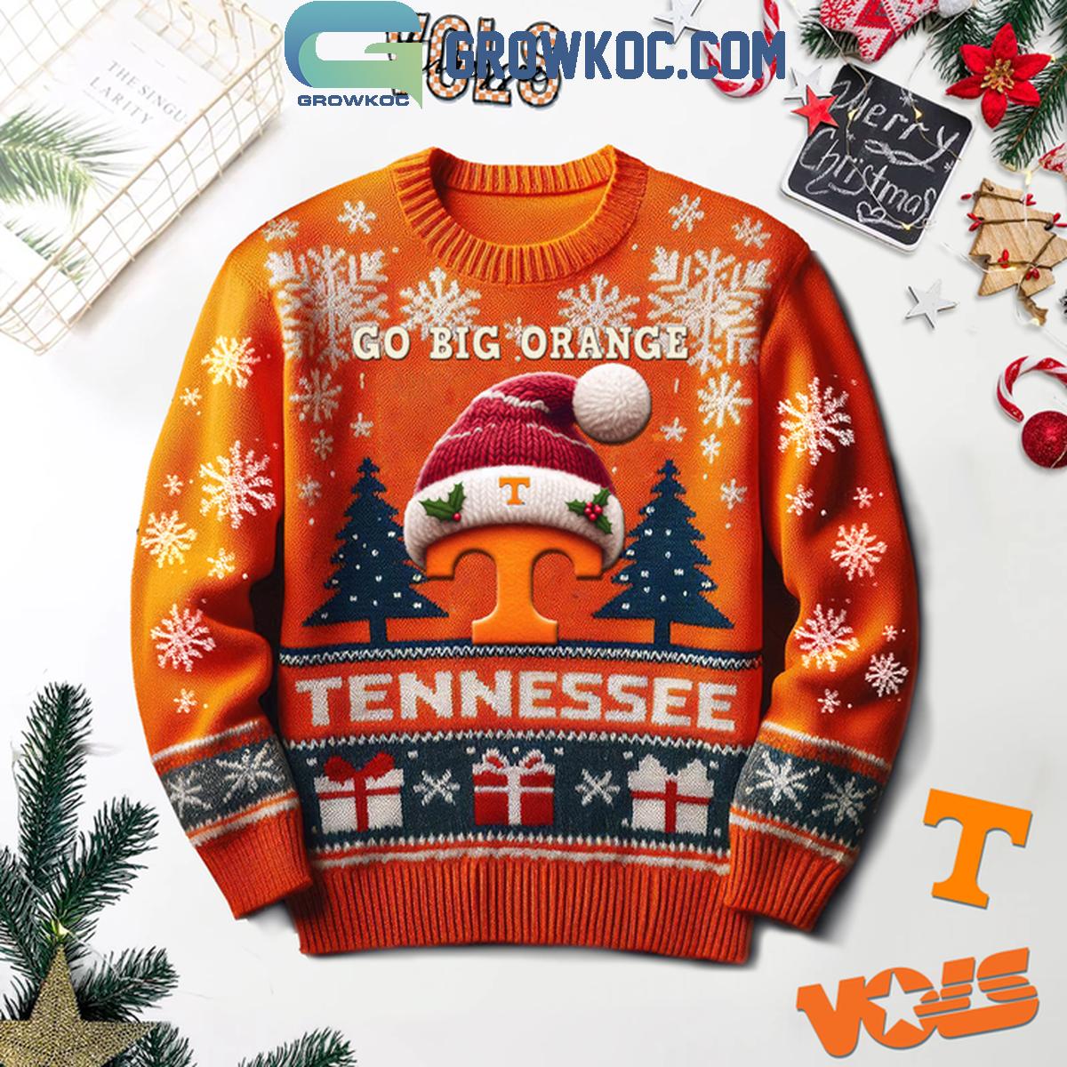 Tennessee Volunteers Go Big Oranges Merry Christmas Ugly Sweater 1 oPoho