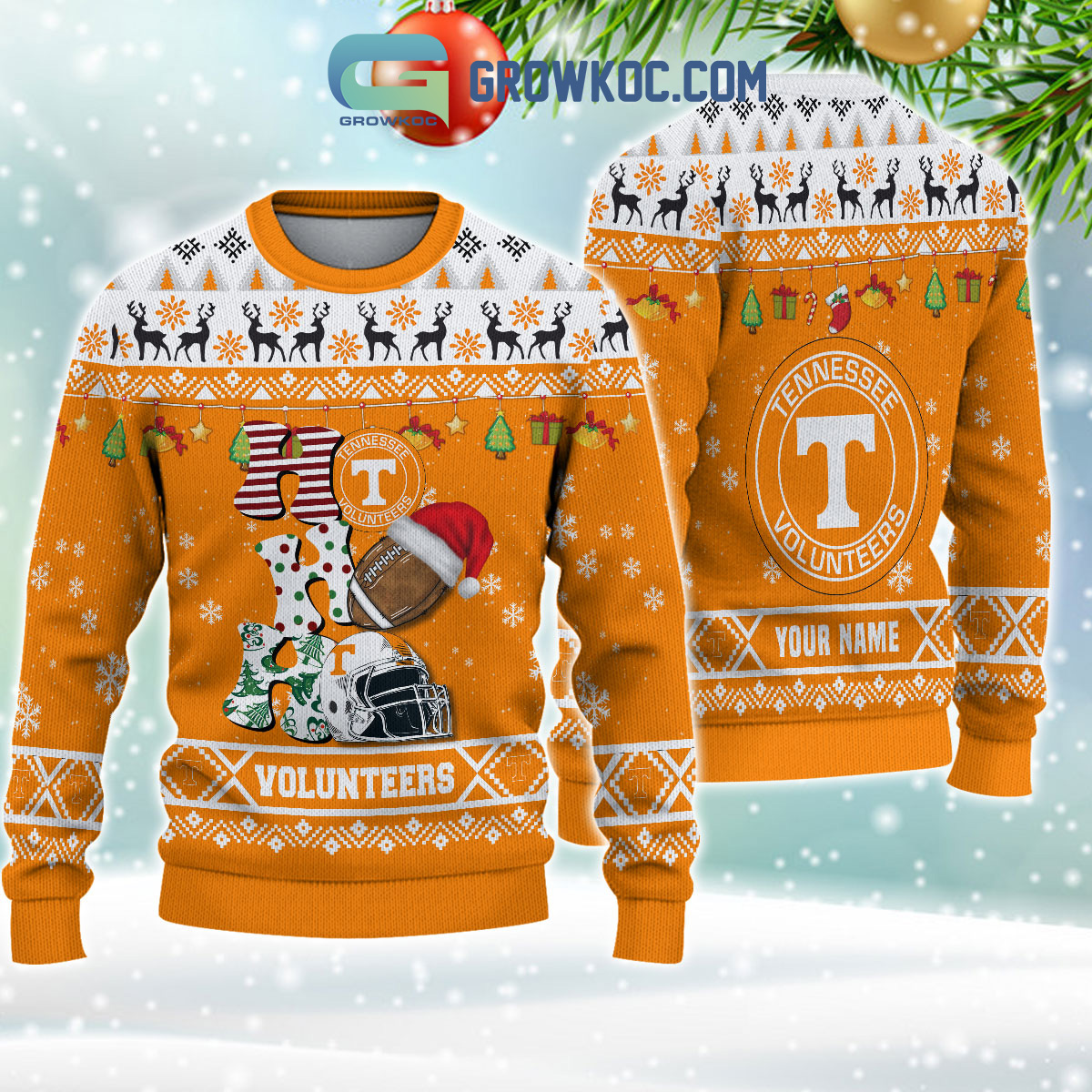 Tennessee Volunteers NCAA Ho Ho Ho Snow Christmas Personalized Ugly Sweater2B1 dAmE0