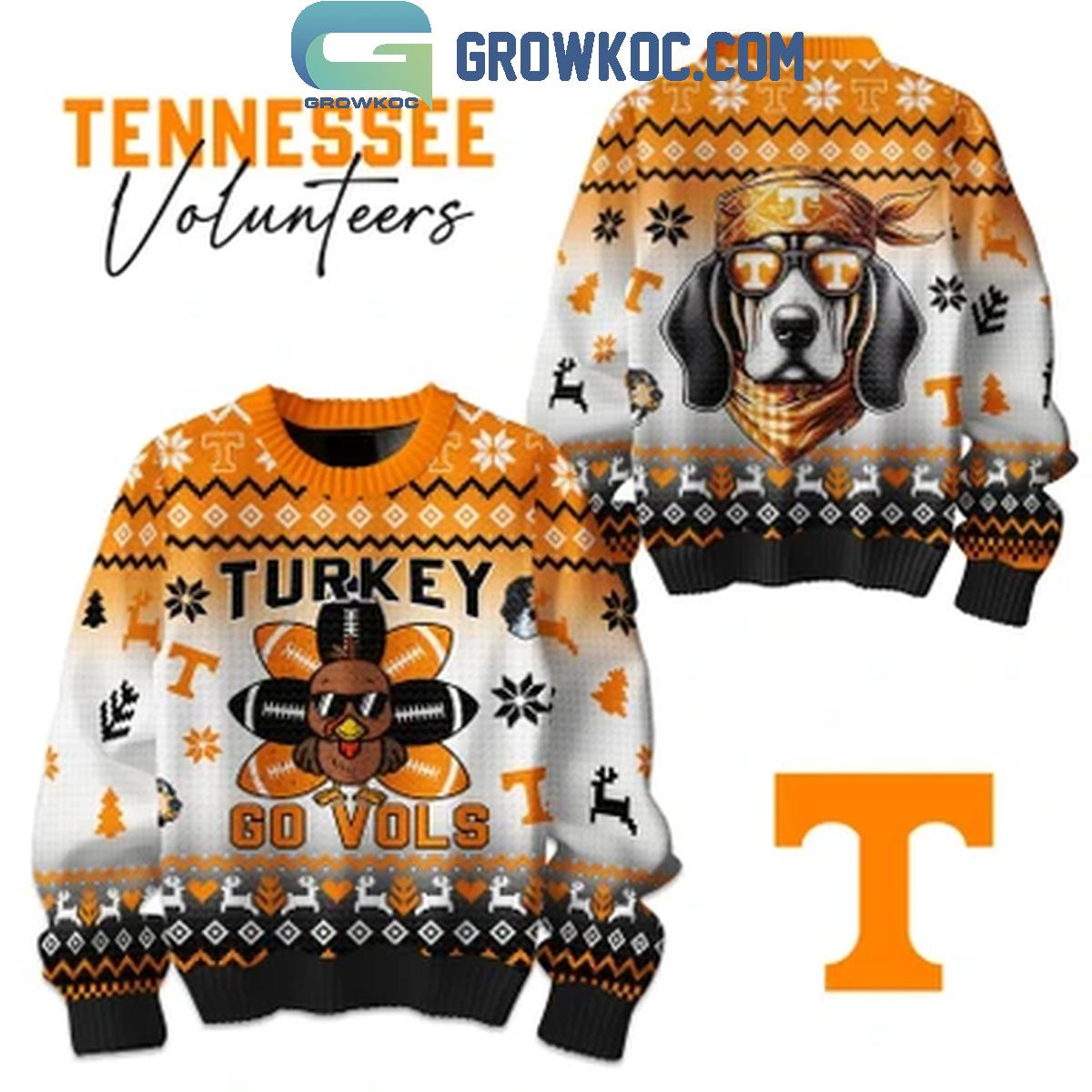 Tennessee Volunteers Turkey Go Dawgs Happy Thanksgiving Holidays 2024 Ugly Sweater 1 Oa0Jr