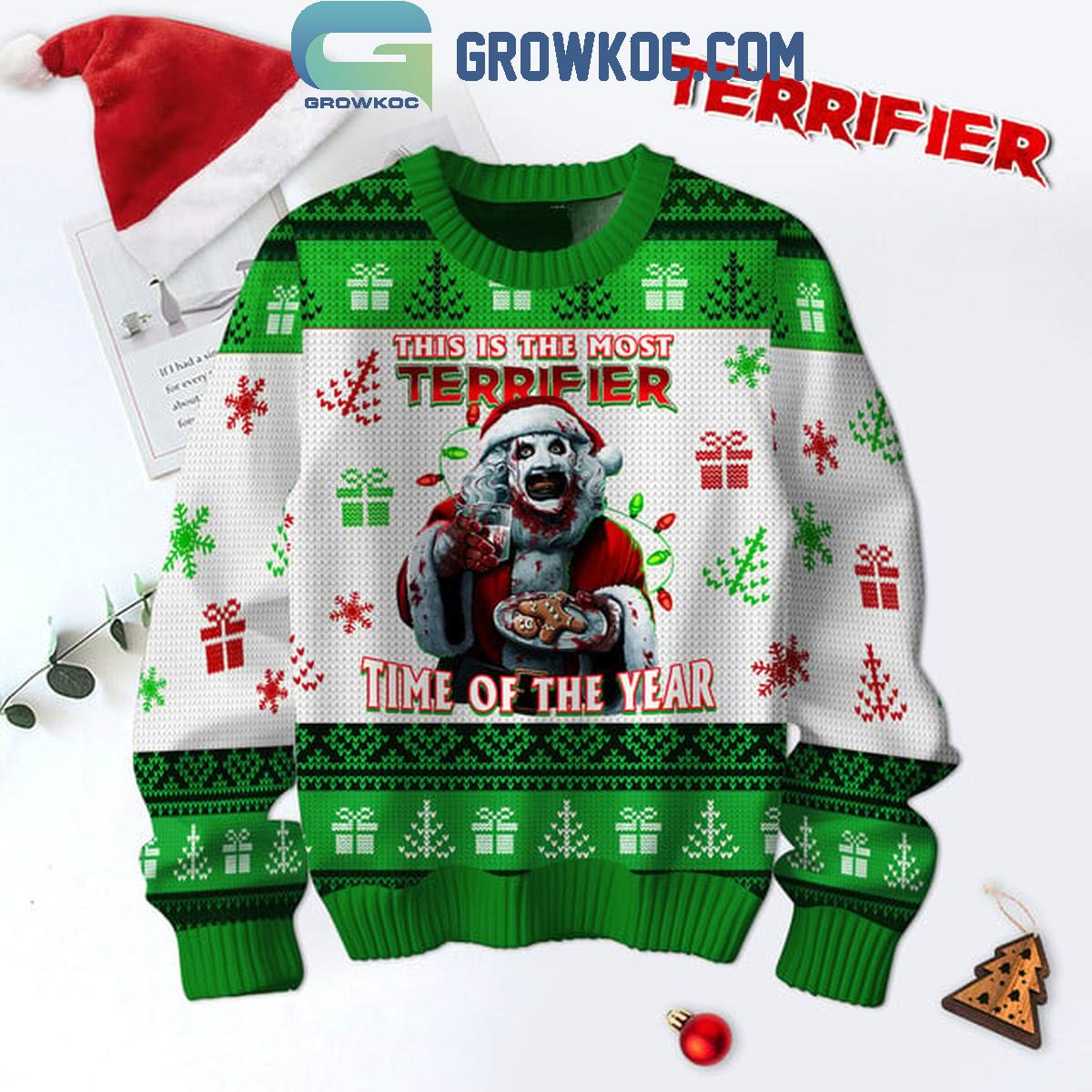 Terrifier 3 This Is The Most Terrifying Time If The Years Christmas Green Ugly Sweater 1 4QgZV