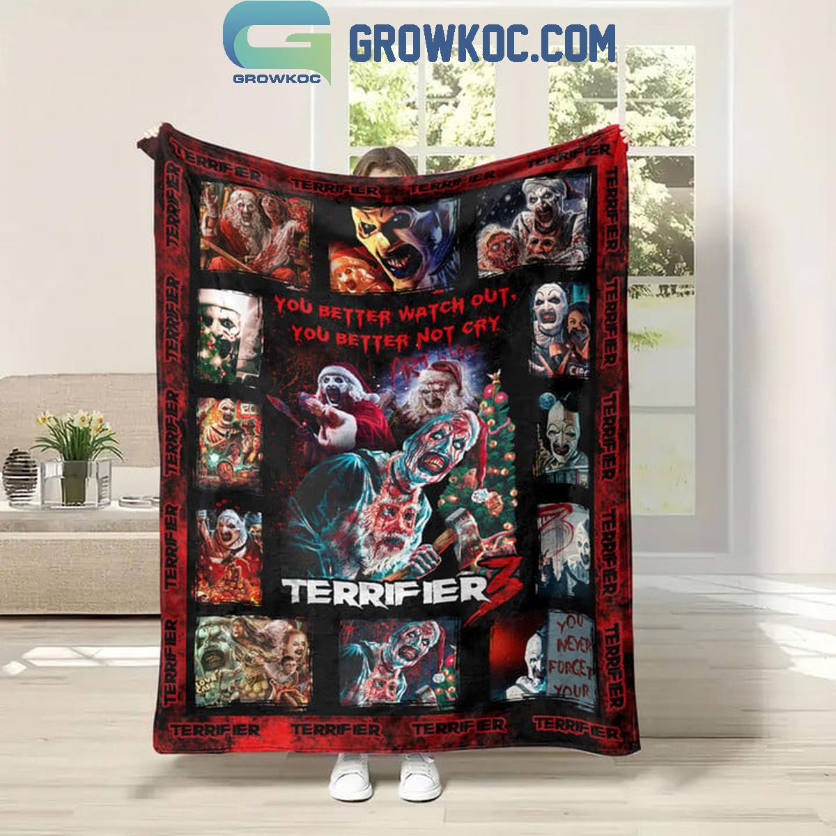 Terrifier 3 You Better Watch Out You Better Not Cry Fleece Blanket Quilt 1 RKfvE