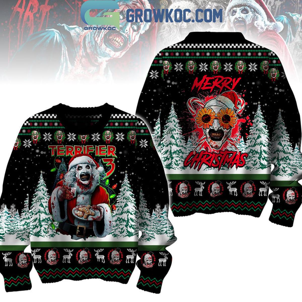 Terrifiers Merry Christmas Is Merry And Scary 2024 Ugly Sweater 1 W6Agu