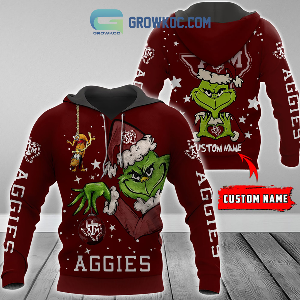 Texas A26M Aggies Grinch Christmas Personalized NCAA Hoodie Shirts2B1 zNTwG