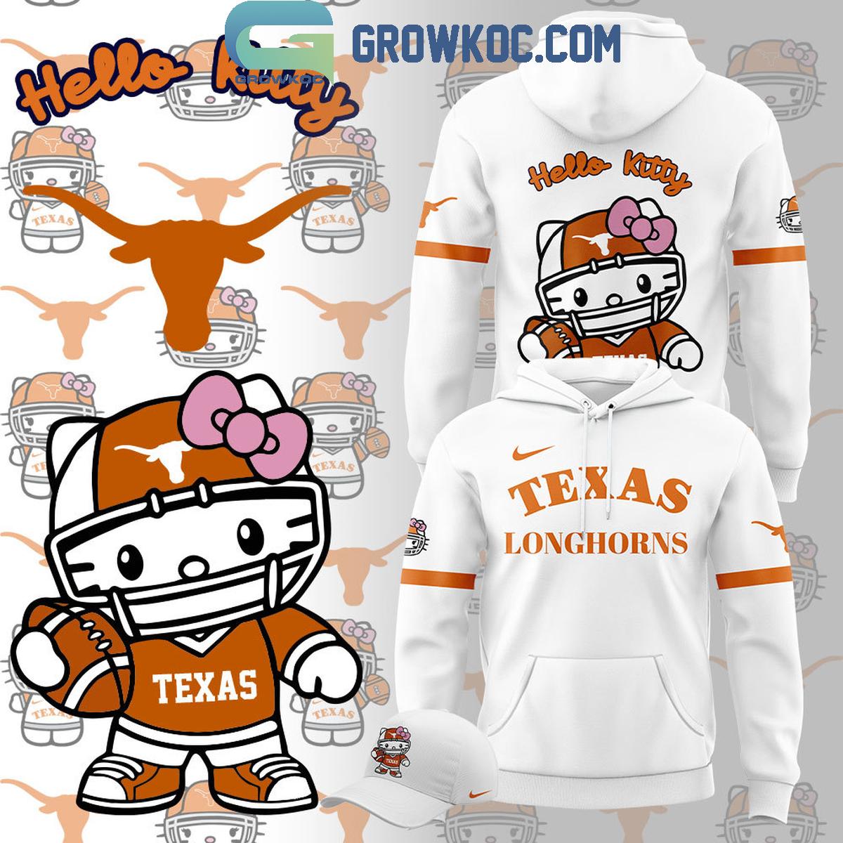 Texas Longhorns 50th Anniversary Of Hello Kitty White Version Hoodie T Shirt 1 5QLyM