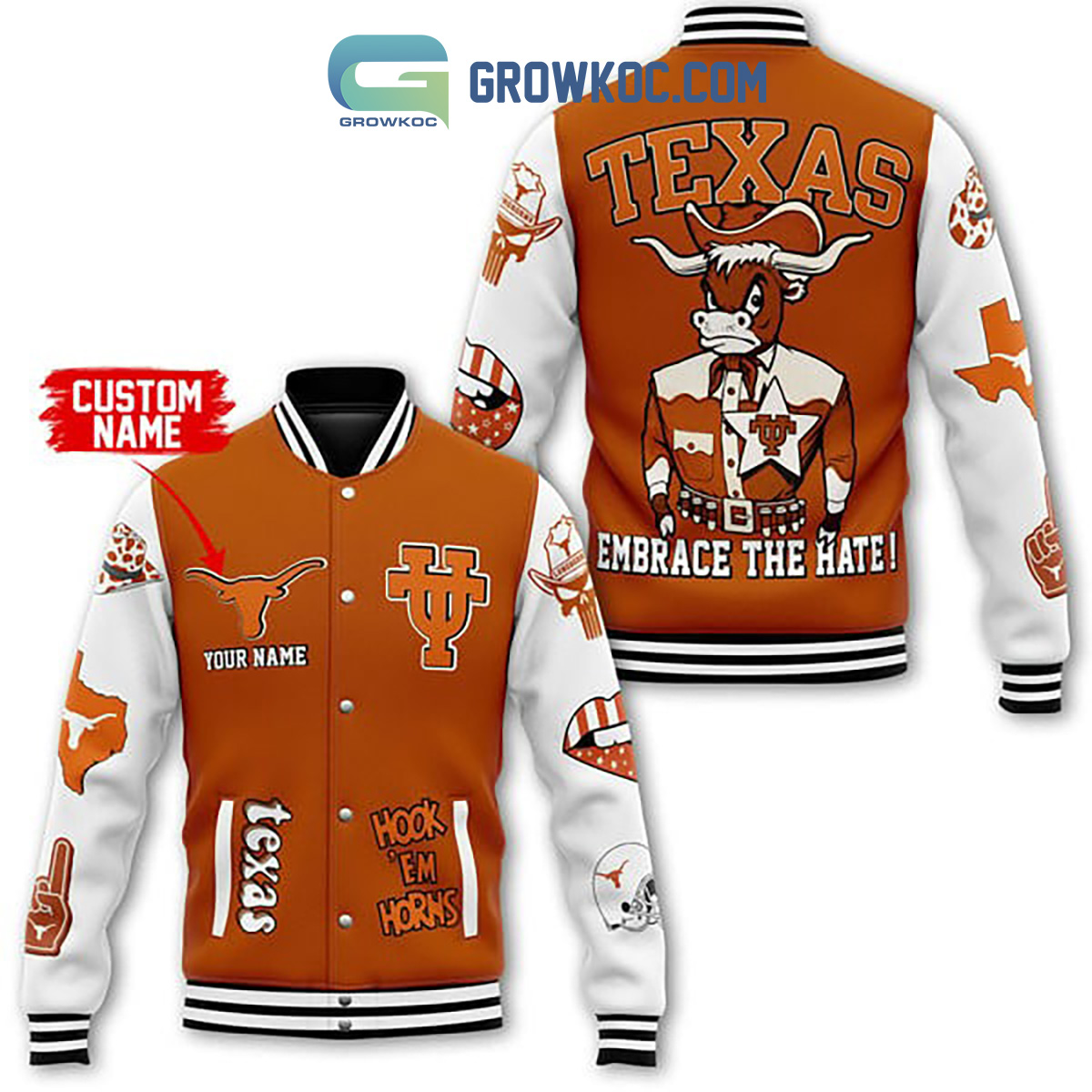 Texas Longhorns Embrace The Hate Personalized Baseball Jacket2B1 ZiI4c