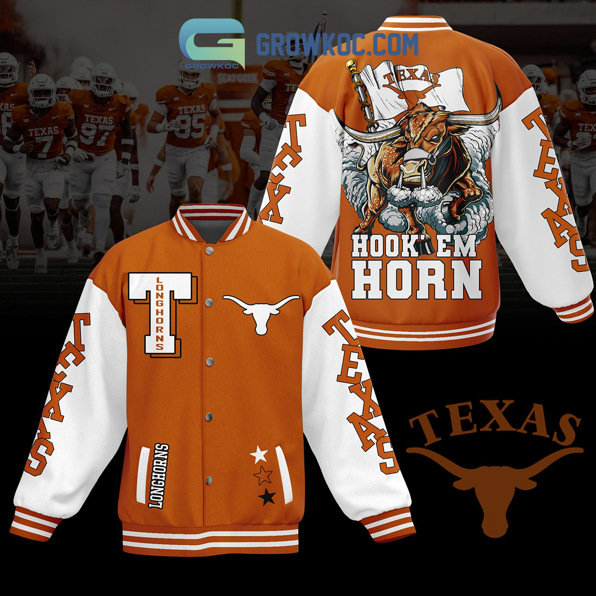 Texas Longhorns Hook Em Horns Baseball Jacket2B1 Iw6hR
