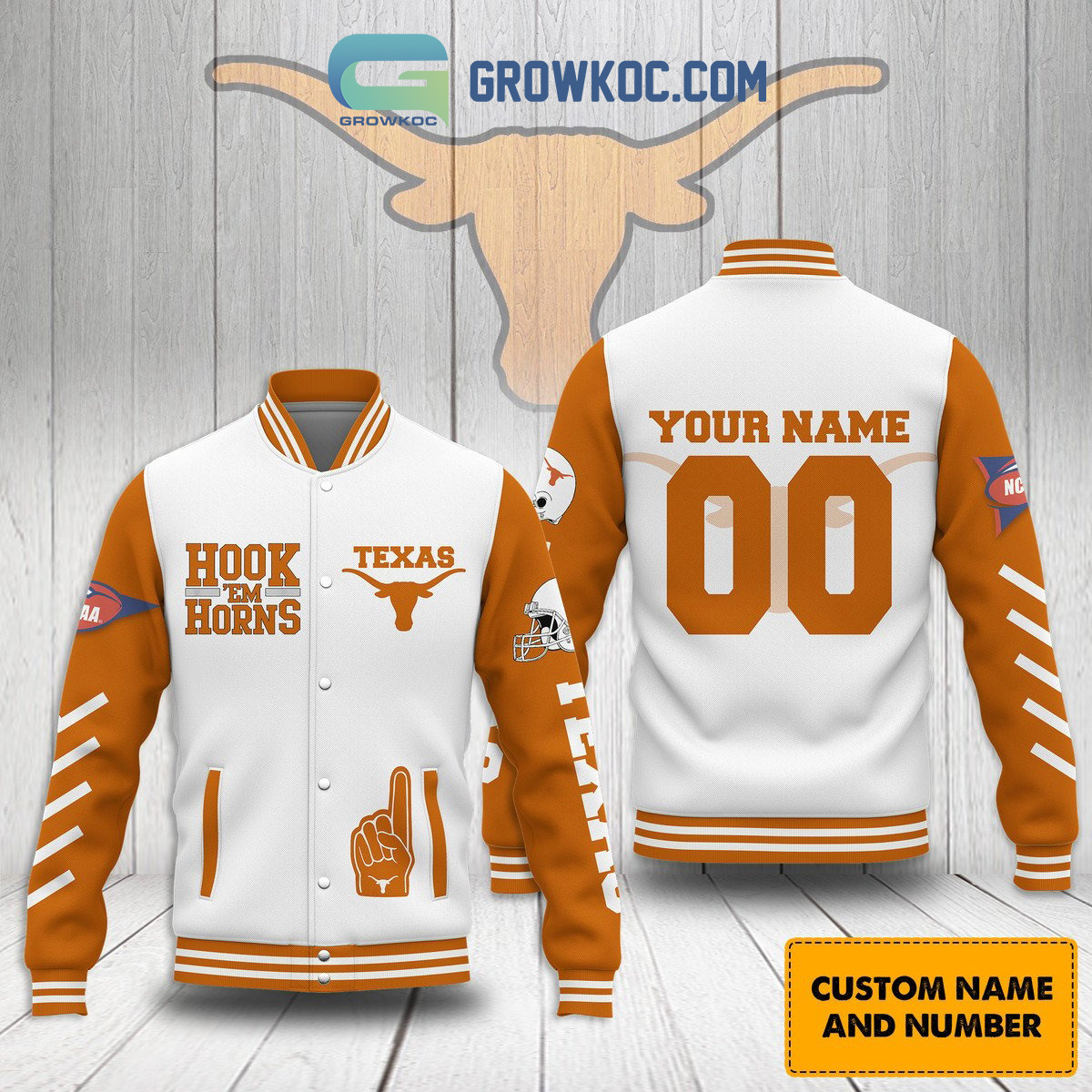 Texas Longhorns Hookem Horns Personalized Baseball Jacket2B1 QXF5Z