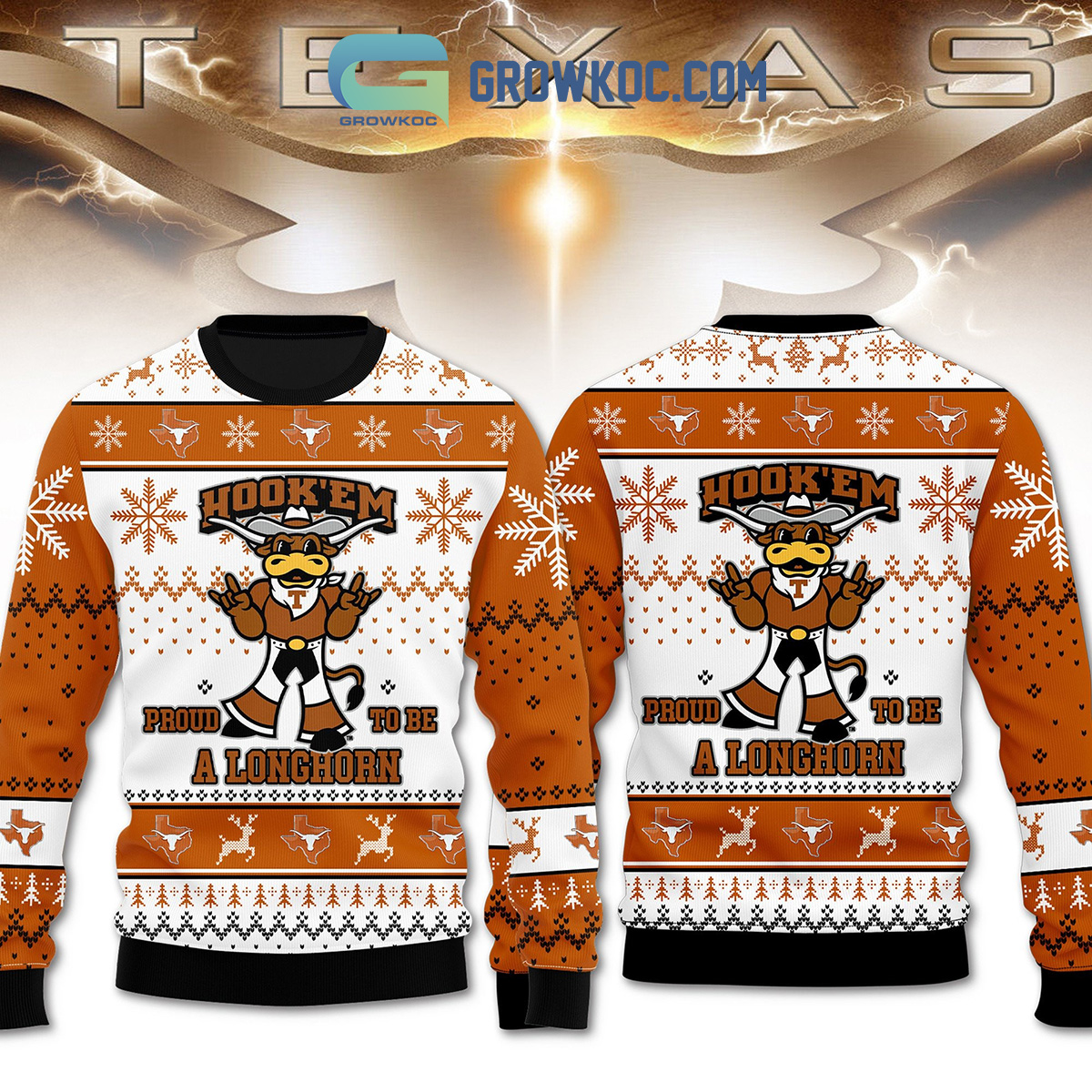 Texas Longhorns Hookem Proud To Be A Longhorn Christmas Ugly Sweater2B1 0oWot
