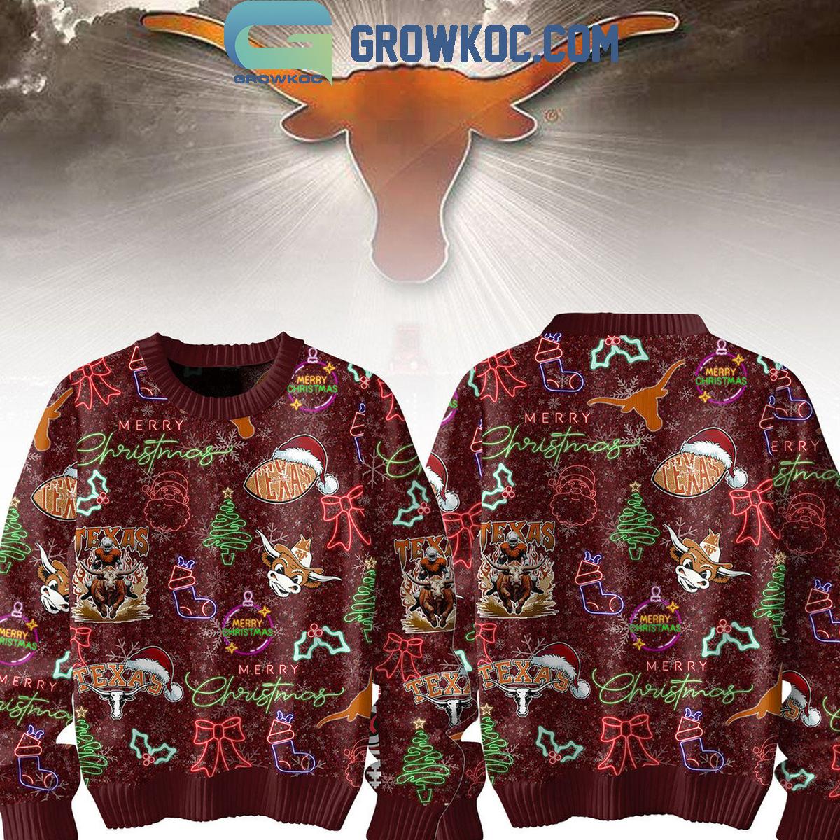 Texas Longhorns Merry 2024 Christmas Hook Em Horn Neon Sign Ugly Sweater 1 RcGaJ