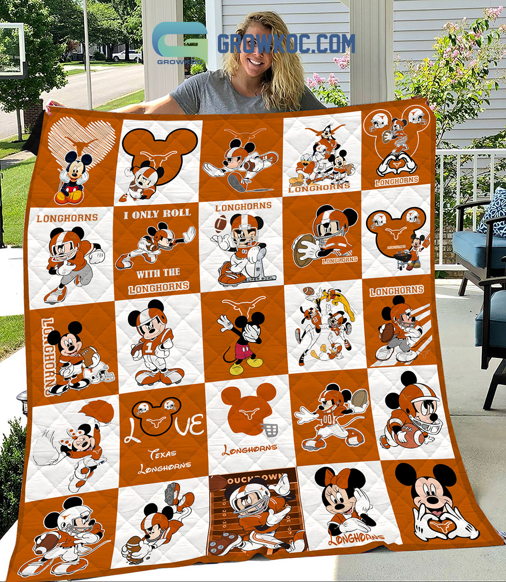 Texas Longhorns NCAA Mickey Disney Fleece Blanket Quilt2B1 dTozo