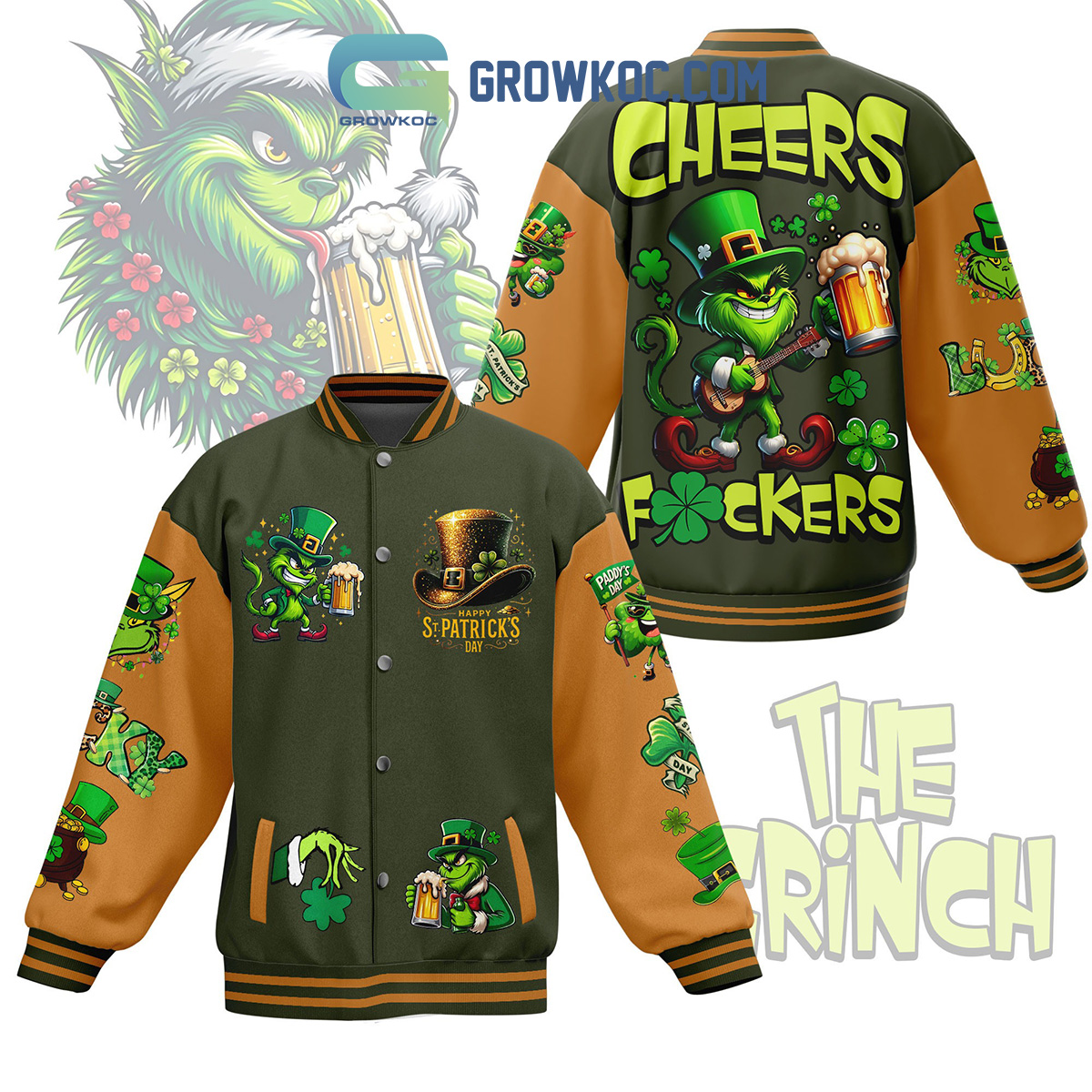 The Grinch Cheers St Patricks Day Baseball Jacket2B1 WCVgO