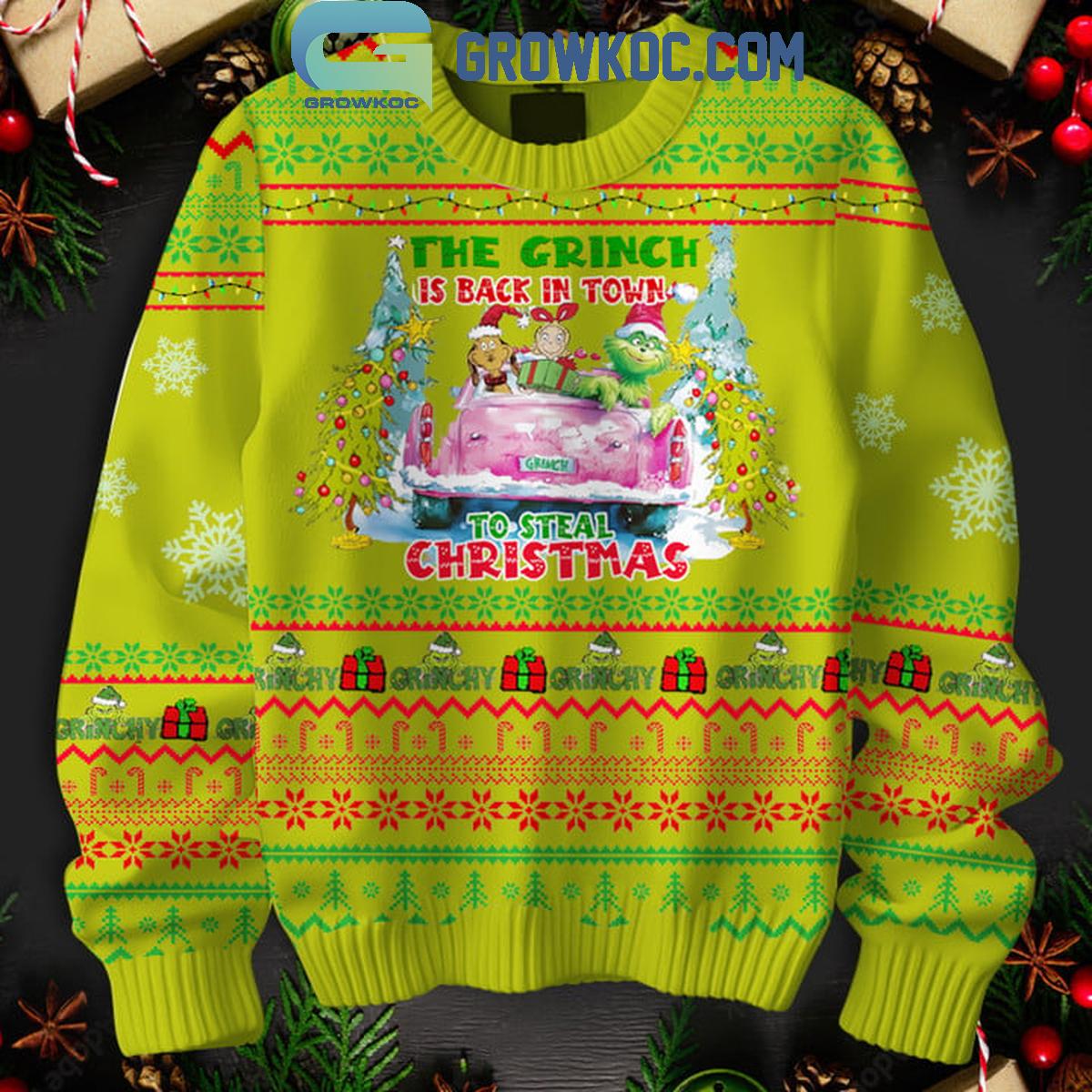 The Grinch Is Back In Town To Steal Christmas 2024 Green Design Ugly Sweater 1 PGbYM