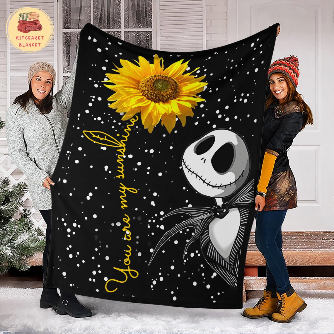 The Nightmare Before Christmas You Are My Sunshine Fleece Sherpa Blanket Jack Skellington And Sunflower Blanket 0