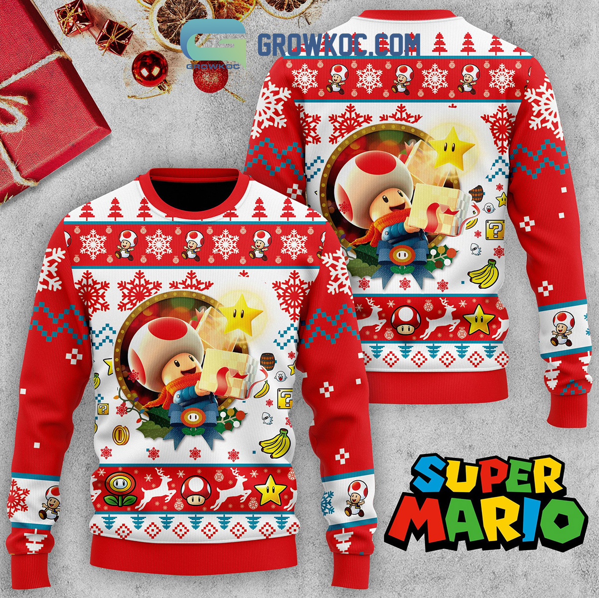 Toad Snow Christmas Ugly Sweater2B1 rGZkC