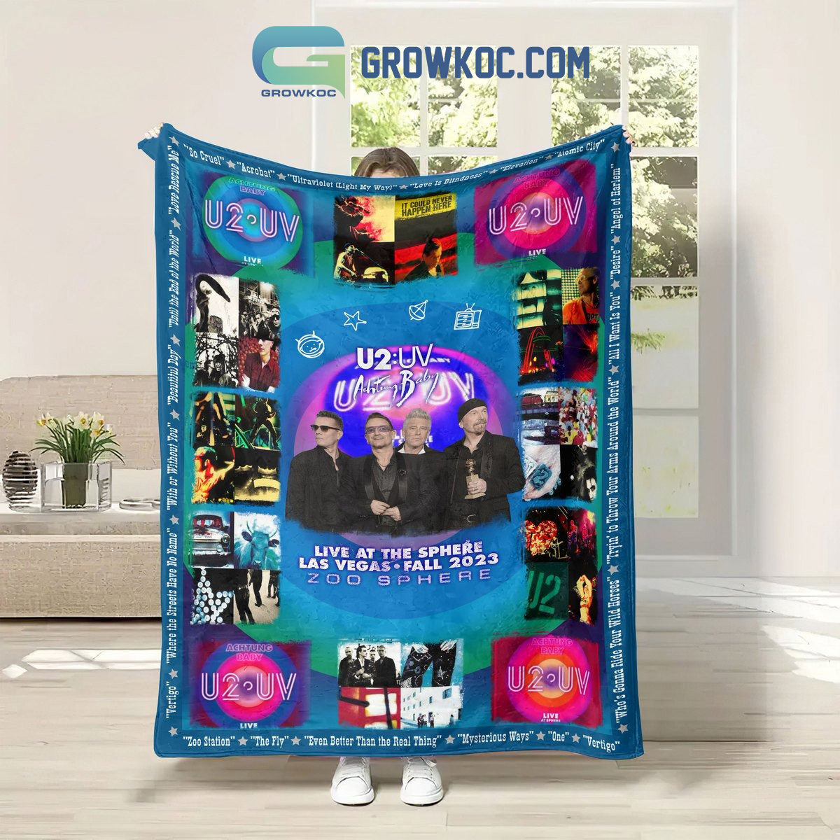 U2 UV Live At The Sphere Las Vegas Fall 2023 Fleece Blanket Quilt2B1 JRJP2