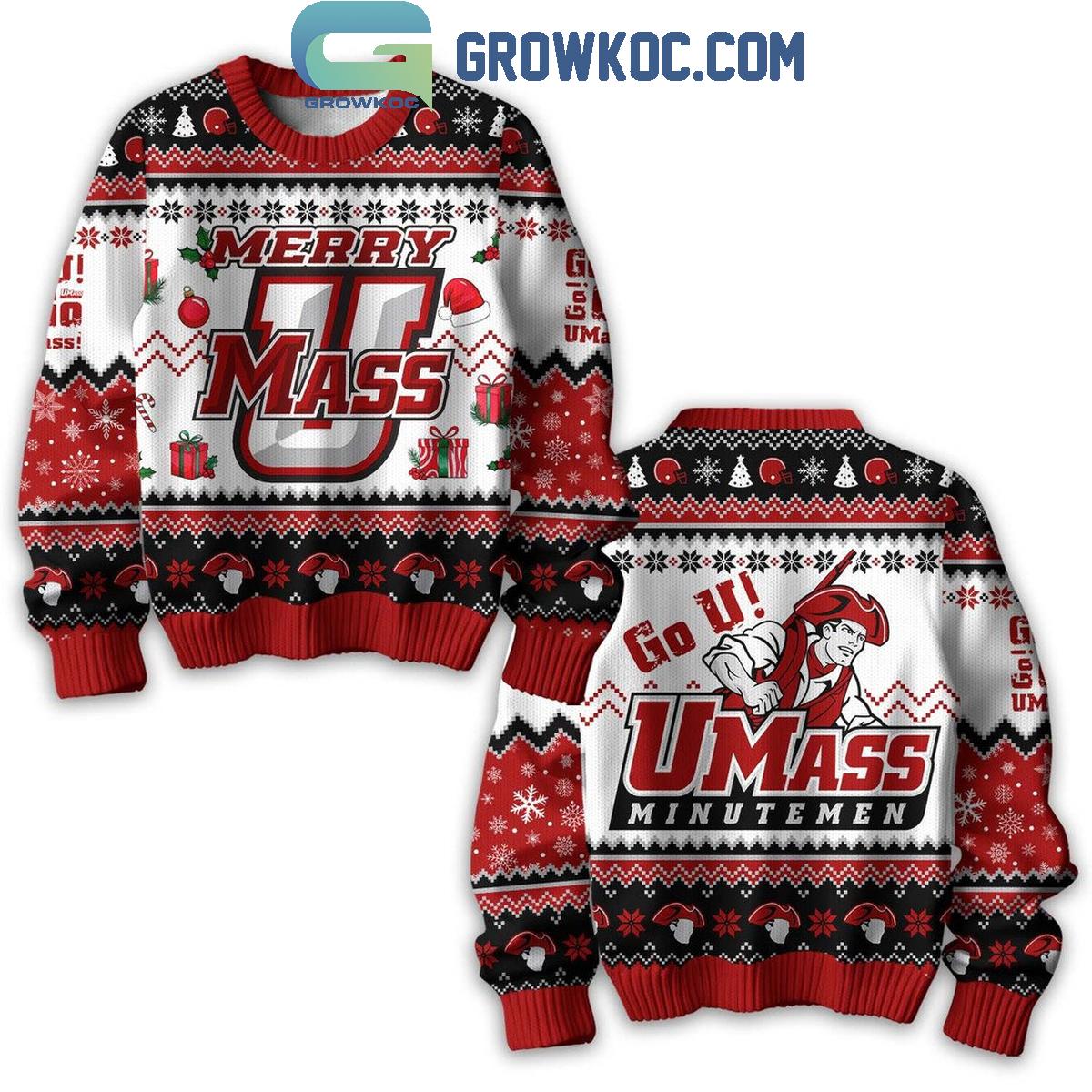 UMass Minutemen Go U Merry UMass Christmas Ugly Sweater 1 z4kCK