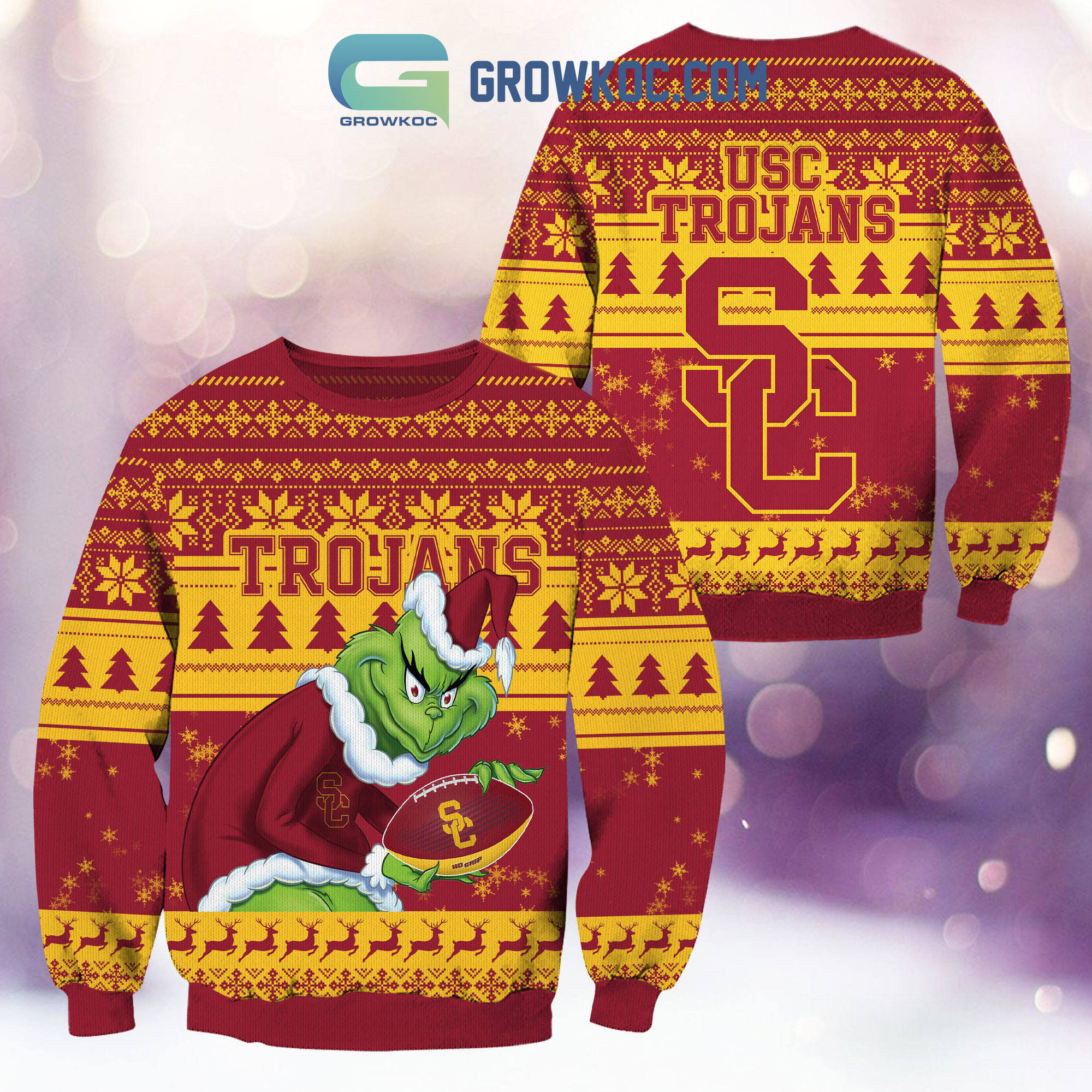 USC Trojans Grinch NCAA Christmas Ugly Sweater2B1 TcOjh