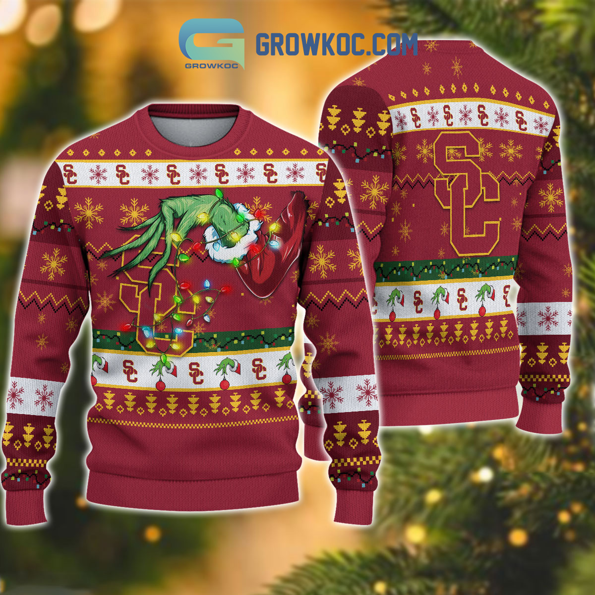 USC Trojans NCAA Grinch Christmas Ugly Sweater2B1 Rol6W