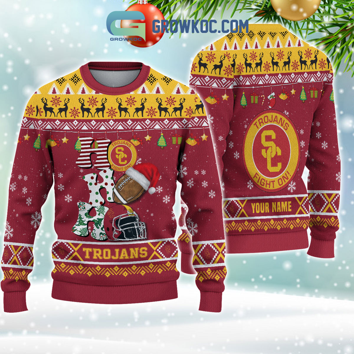 USC Trojans NCAA Ho Ho Ho Snow Christmas Personalized Ugly Sweater2B1 WlpVw