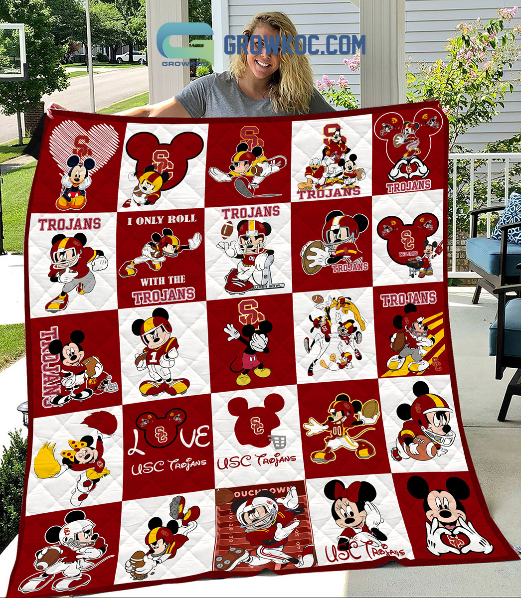 USC Trojans NCAA Mickey Disney Fleece Blanket Quilt2B1 Xtd3I