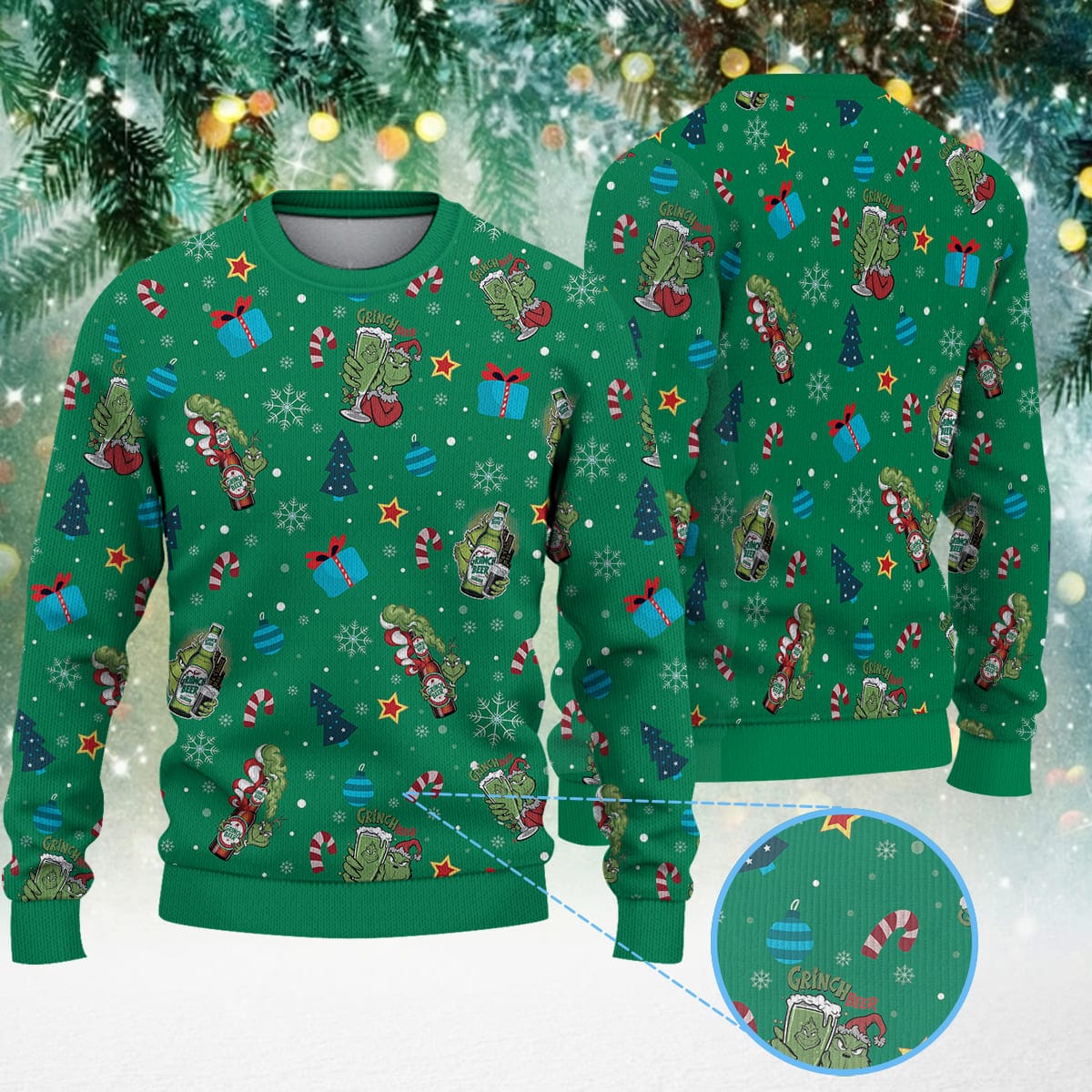 UzeXjK07 Grinch Beer Christmas Knitted Sweater 2 1