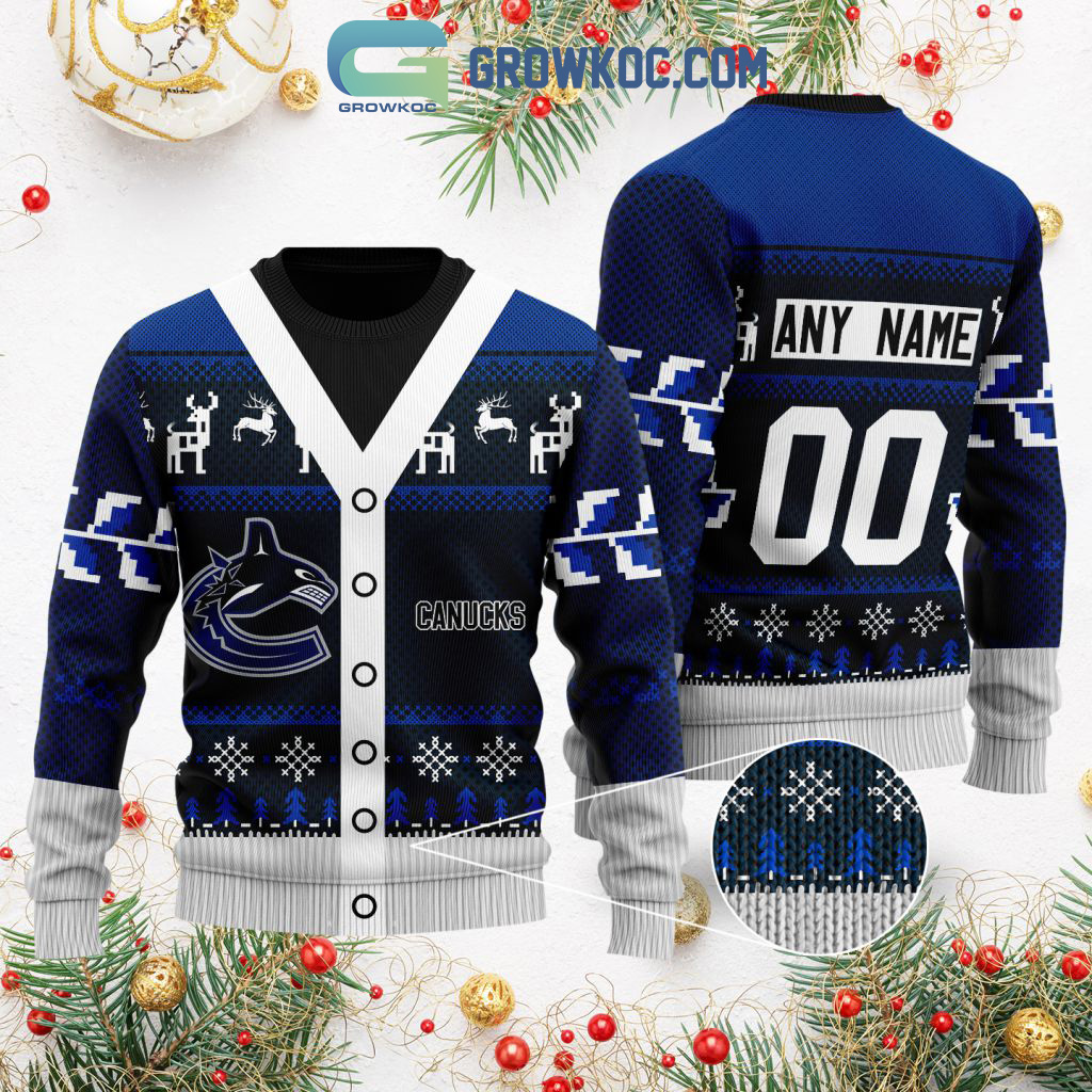 Vancouver Canucks Supporter Custom Name Number Christmas Holiday Ugly Sweater2B0 21KCE