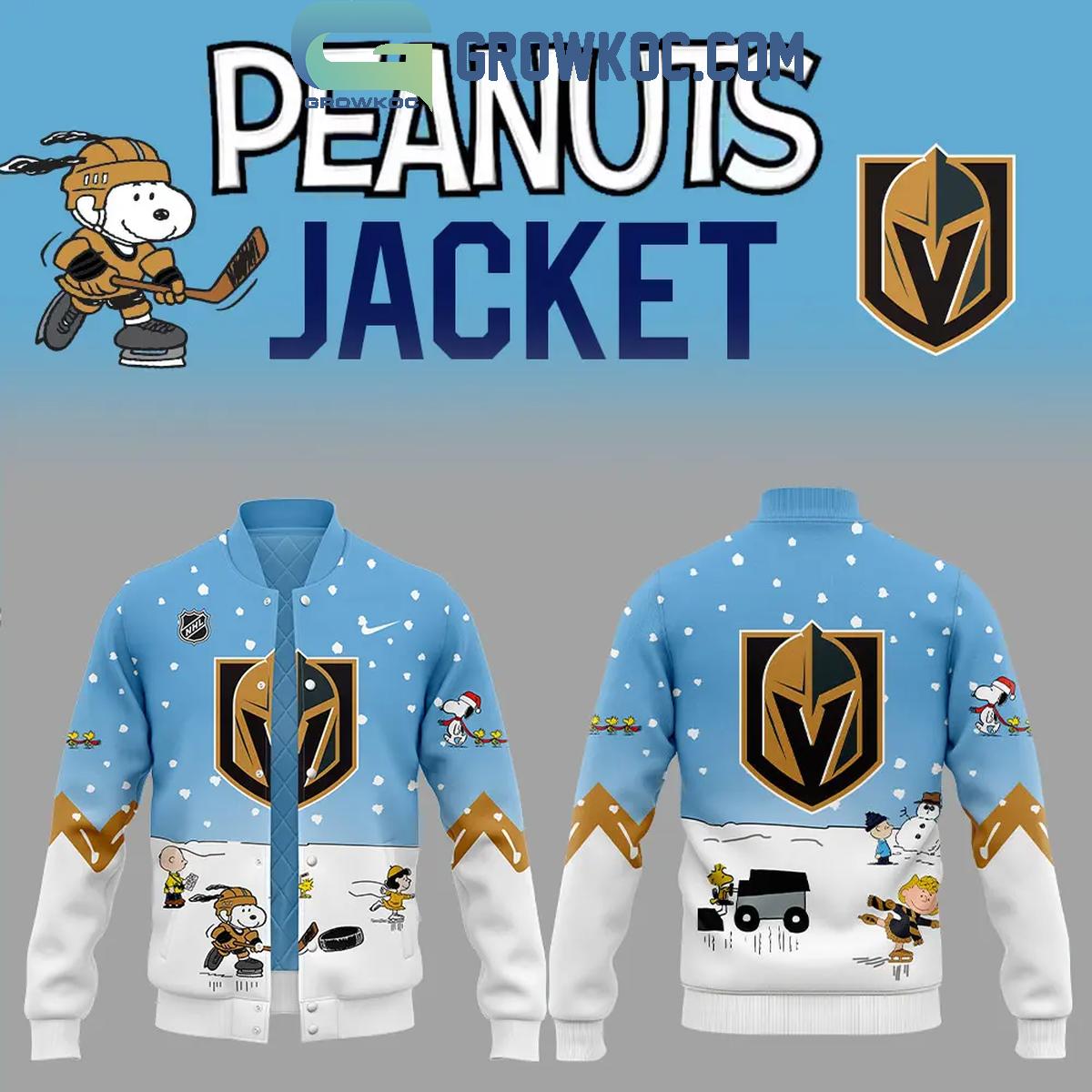 Vegas Golden Knights Snoopy Celebrating Peanuts Winter Break 2024 Baseball Jacket 1 wQvFk
