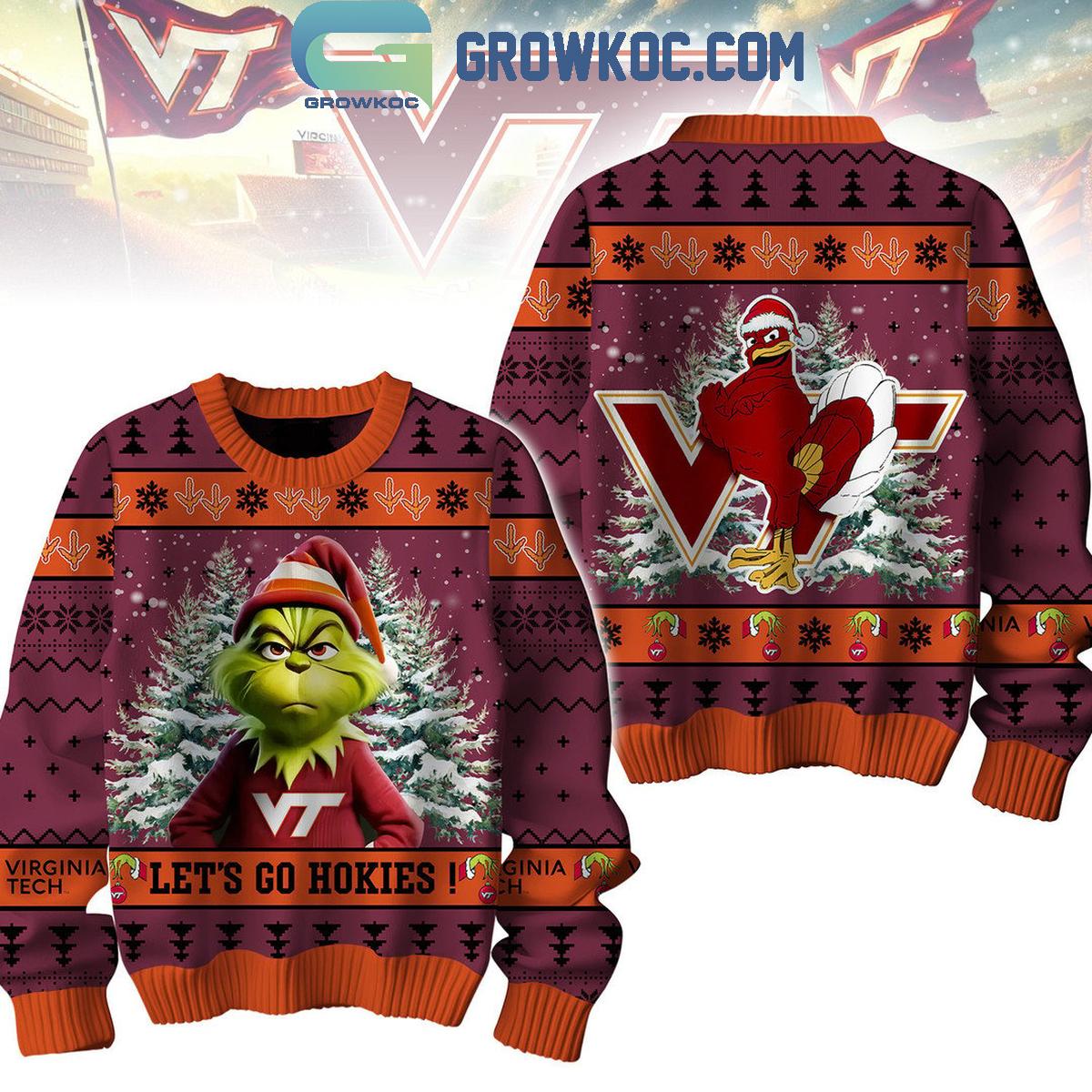 Virginia Tech Hokies Lets Go Hokies The Grinch 2024 Christmas Ugly Sweater 1 NC94v