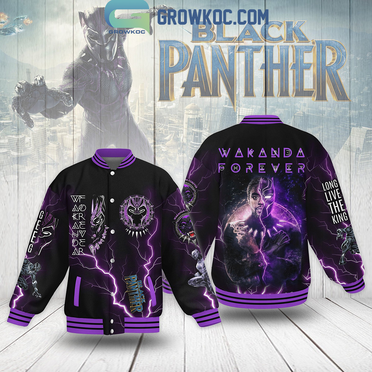 Wakanda Forever Black Panther Long Live The King Baseball Jacket2B1 1lhGO