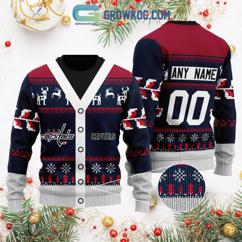 Washington Capitals Supporter Custom Name Number Christmas Holiday Ugly Sweater2B0 J3AUv
