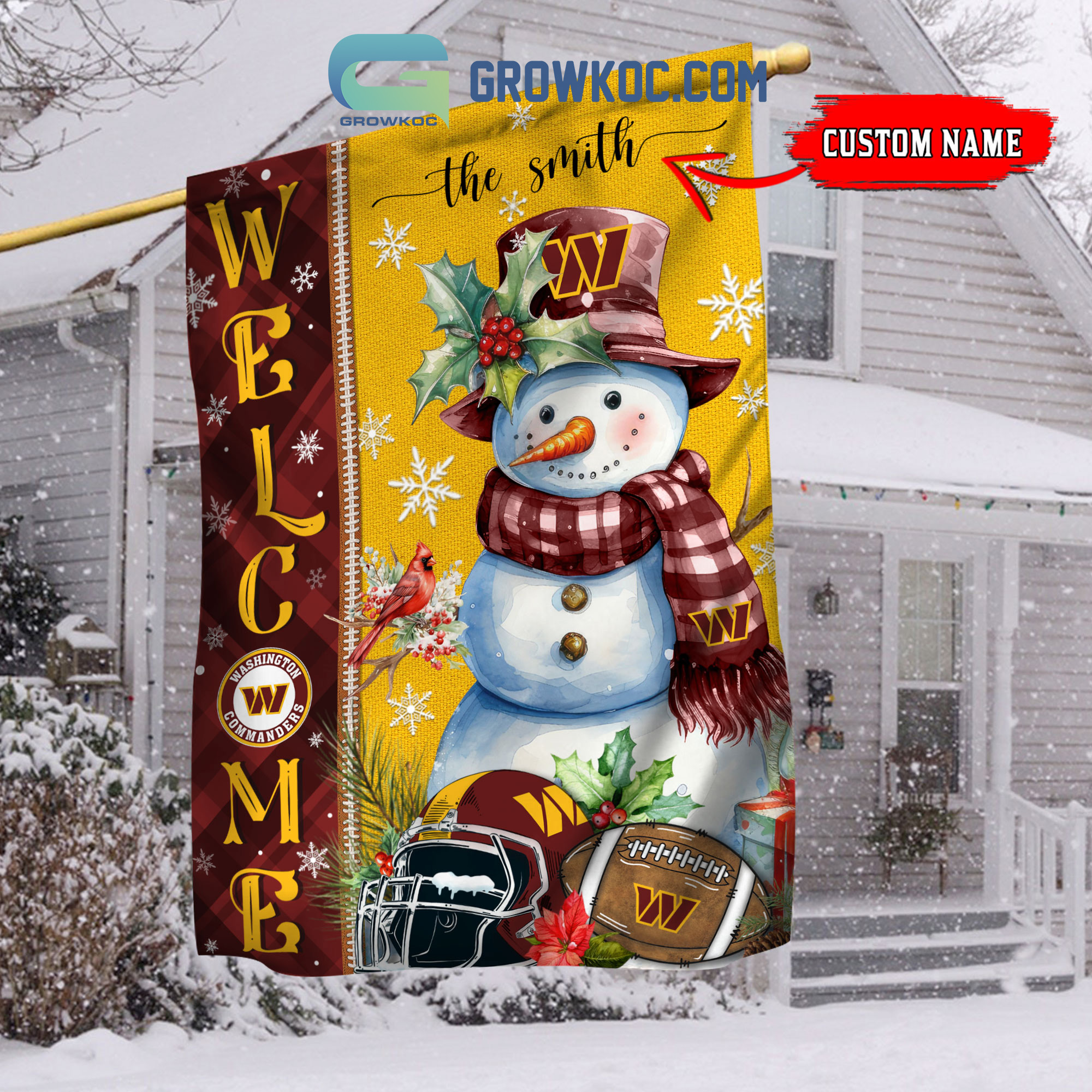 Washington Commanders Football Snowman Welcome Christmas Personalized House Gargen Flag2B3 p2vyR