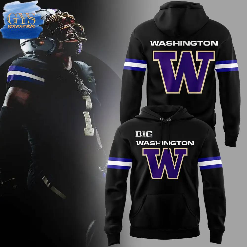 Washington Huskies Football Wear Black Threads Hoodie 1