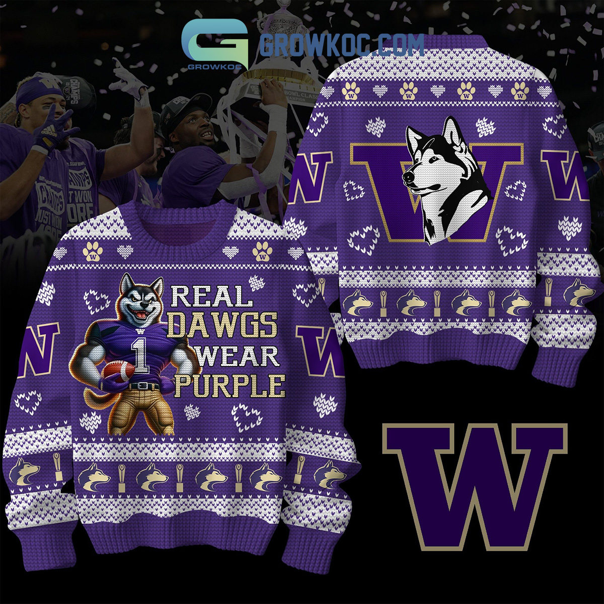 Washington Huskies Real Dawgs Wear Purple Ugly Sweater2B1 OHkOE