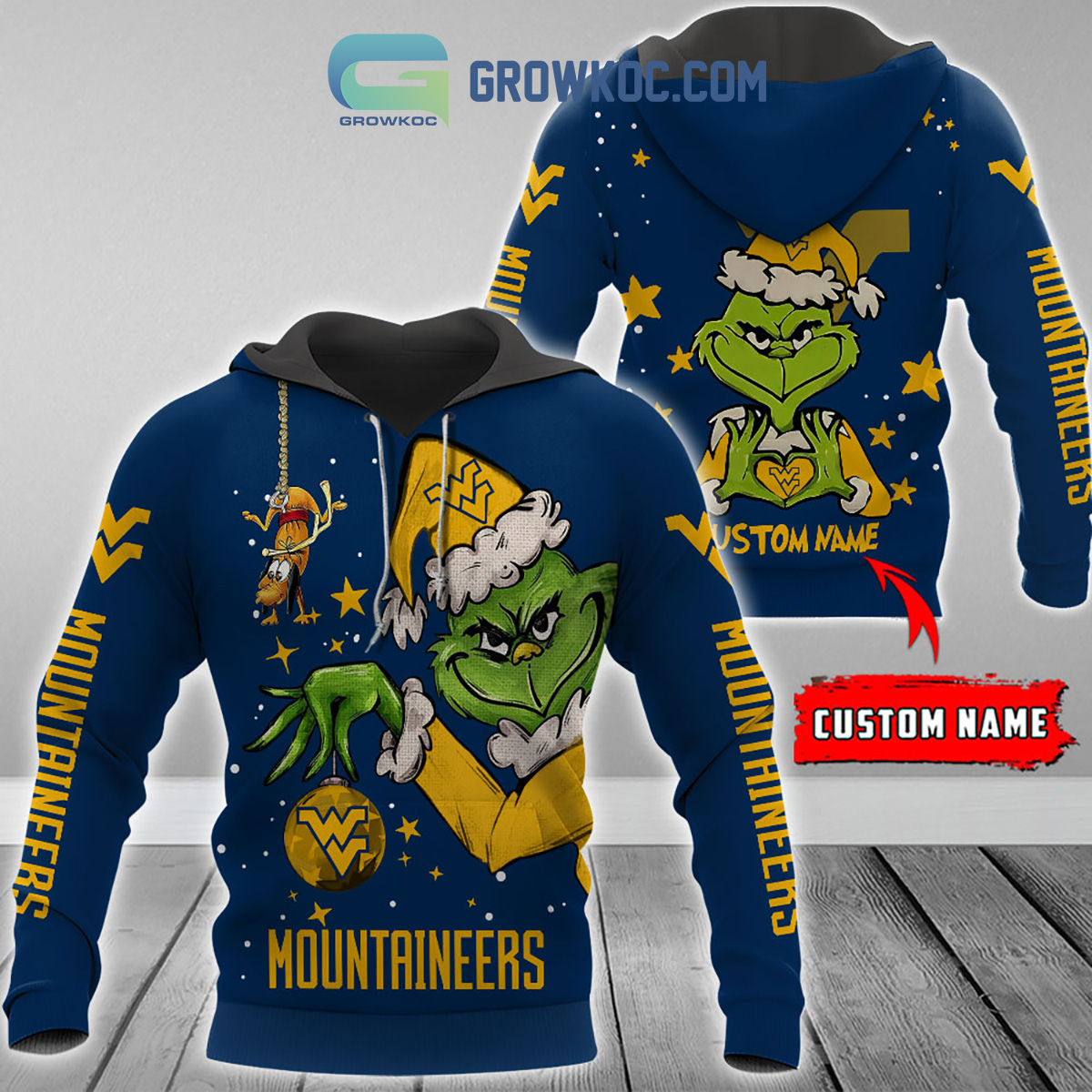West Virginia Mountaineers Grinch Christmas Personalized NCAA Hoodie Shirts2B1 TPcMU
