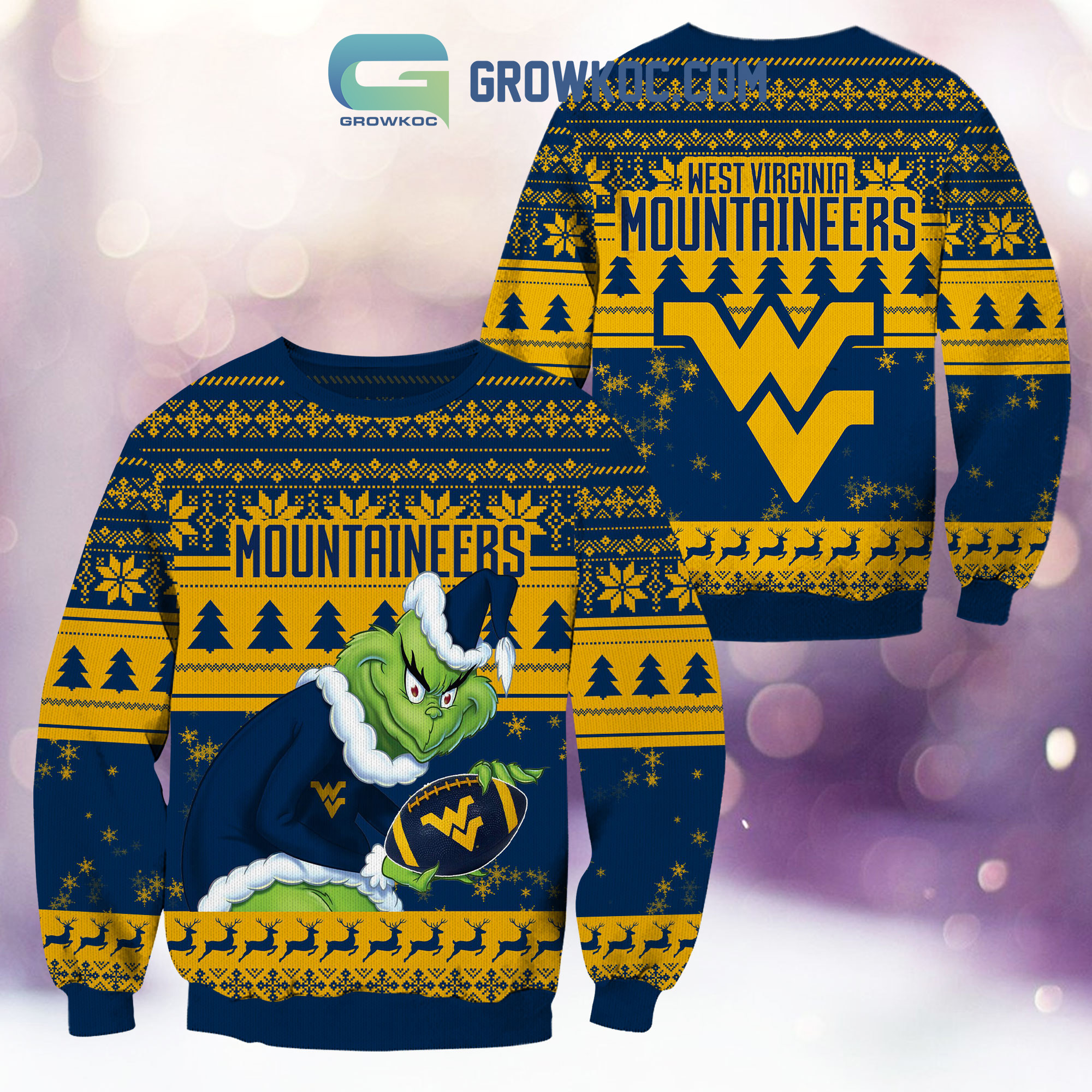 West Virginia Mountaineers Grinch NCAA Christmas Ugly Sweater2B1 QvGLk
