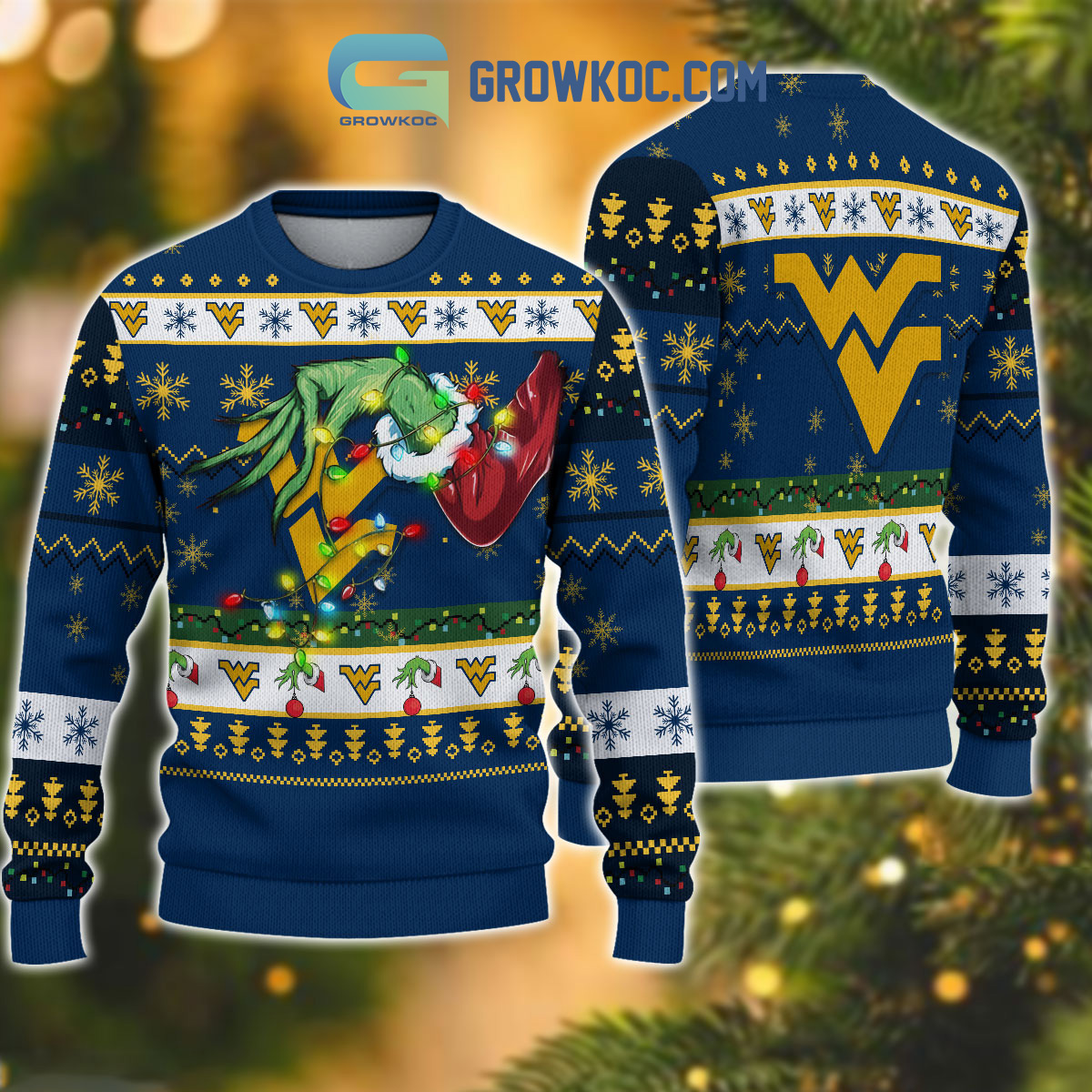 West Virginia Mountaineers NCAA Grinch Christmas Ugly Sweater2B1 WSniM