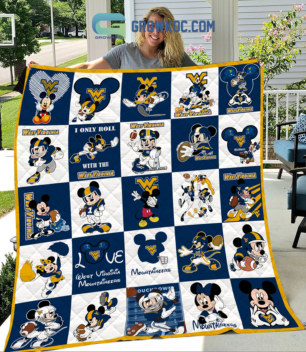 West Virginia Mountaineers NCAA Mickey Disney Fleece Blanket Quilt2B1 x6pgD