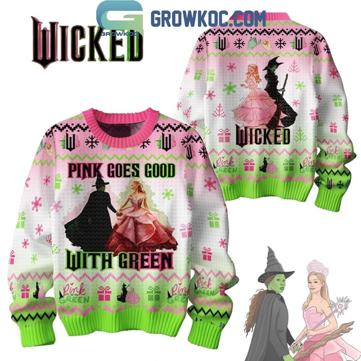 Wicked Pink Goes Good With Green 2024 Christmas Love Ugly Sweater 1 oO0R2