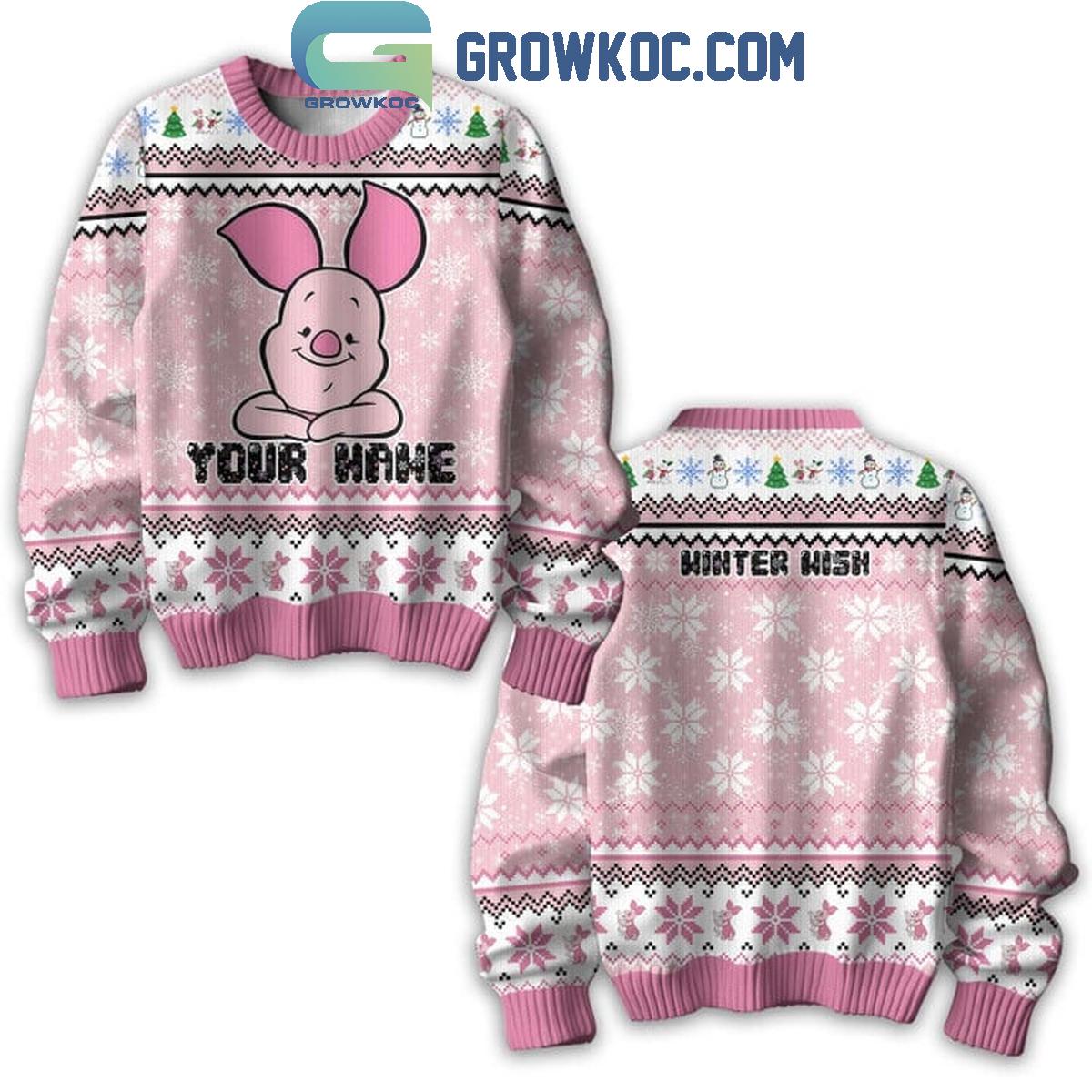 Winnie The Pooh Piglet Winter Wish Personalized Ugly Sweater 1 xpNzf