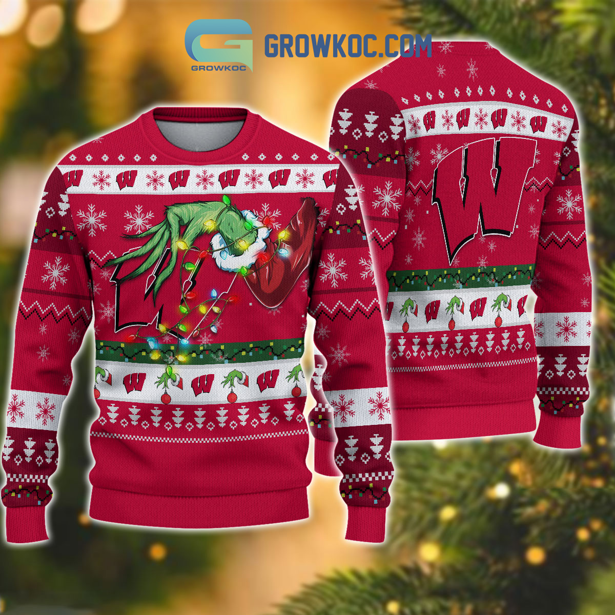 Wisconsin Badgers NCAA Grinch Christmas Ugly Sweater2B1 udZ79