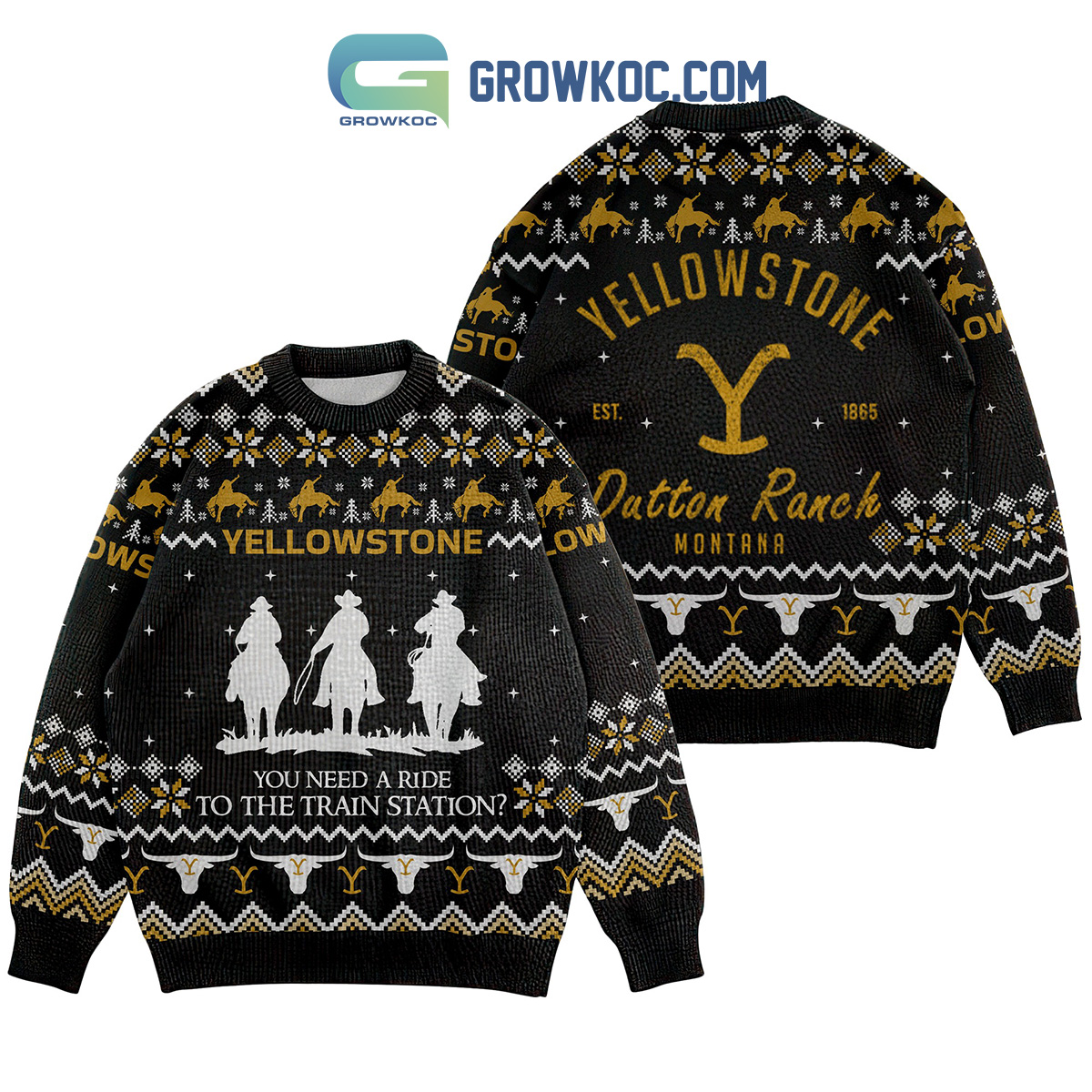 Yellowstone Est 1865 Dutton Ranch Montana Christmas Ugly Sweater2B1 mPtZP