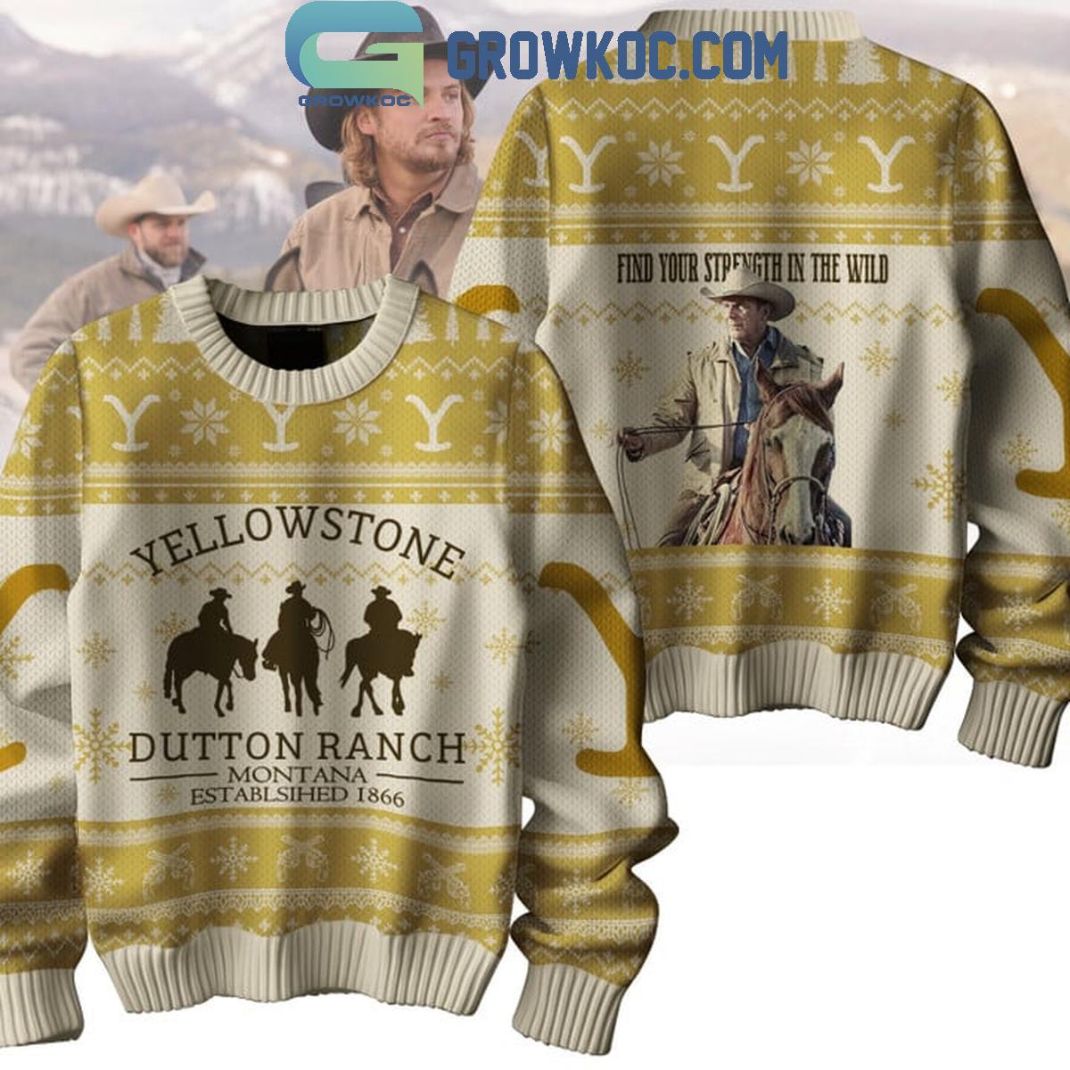 Yellowstone Find Your Strength In The Wild Christmas Ugly Sweater 1 LSlAE
