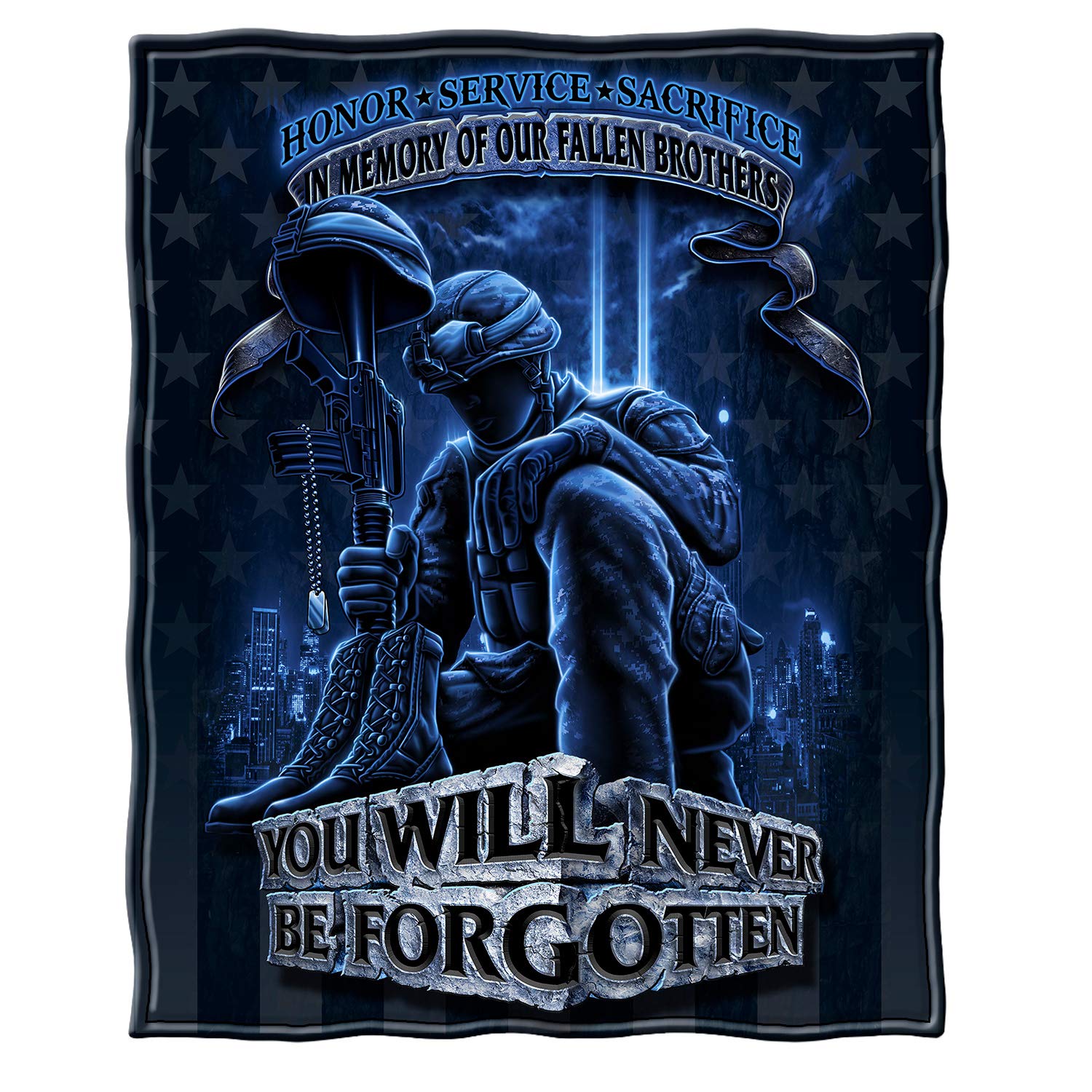 You Will Never Be Forgotton Blanket Firefighter Kneeling in Memory of Our Fallen Brothers Quilt Blanket 0